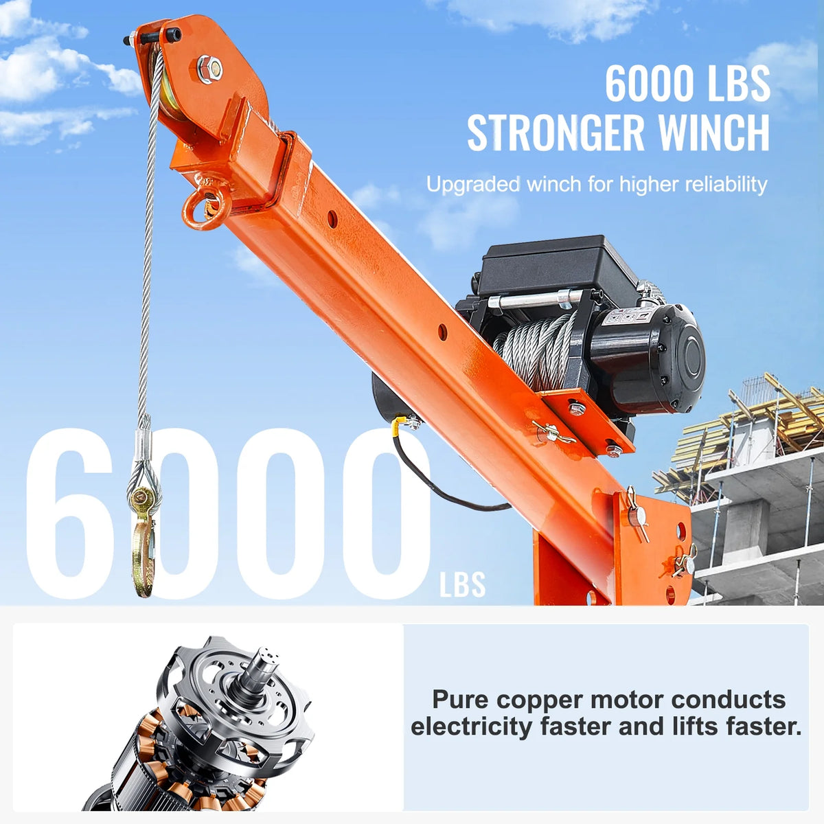 VEVOR Electric Pickup Truck Crane, 2200 lbs, Folding Truck-Mounted Bed Crane with Electric Winch 6000 lbs, Steel Pickup Truck Jib Crane Hoist 360 Swivel for Lifting Goods in Construction, Factory