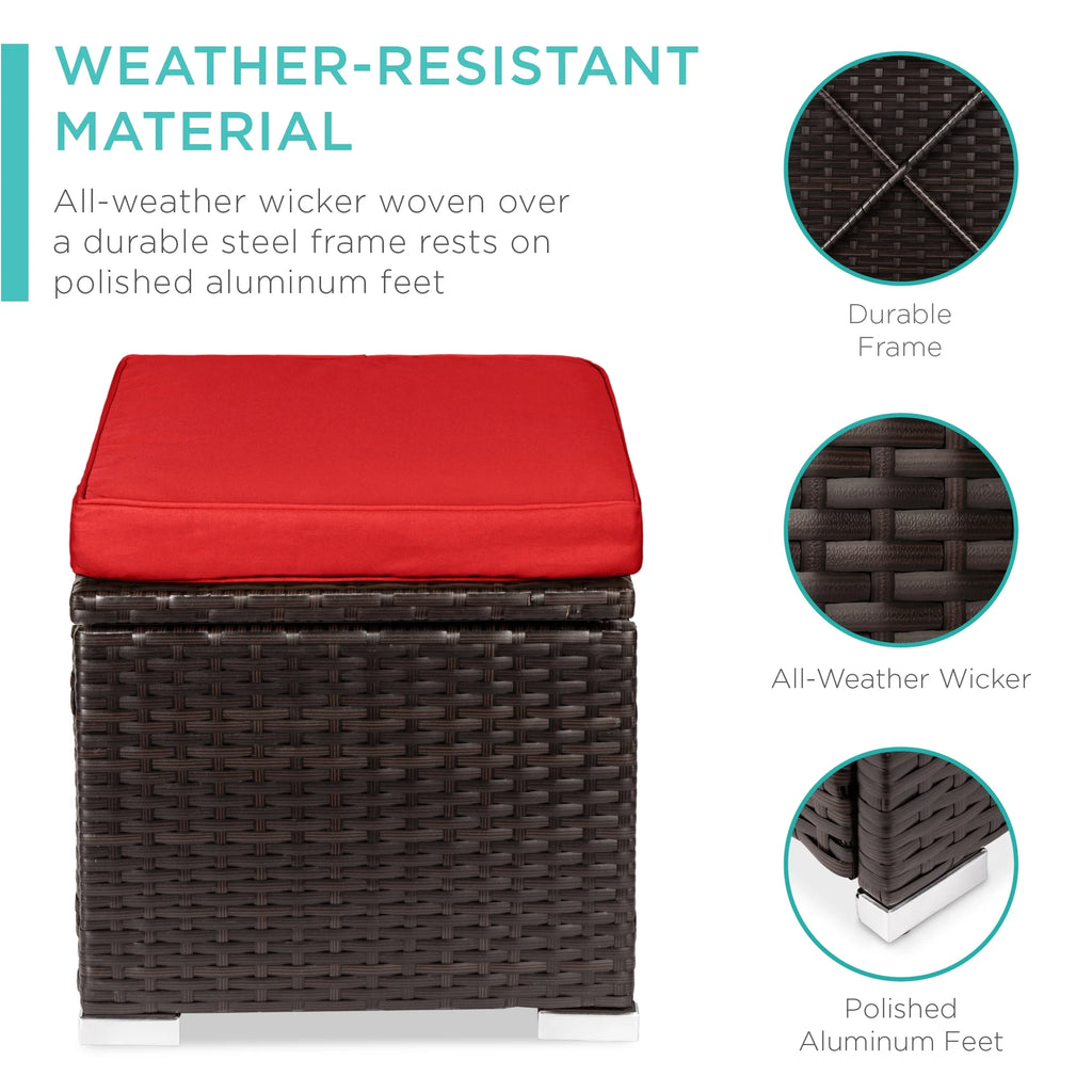 Best Choice Products Set of 2 Wicker Ottomans, Multipurpose Furniture w/ Removable Cushions - Brown/Beige