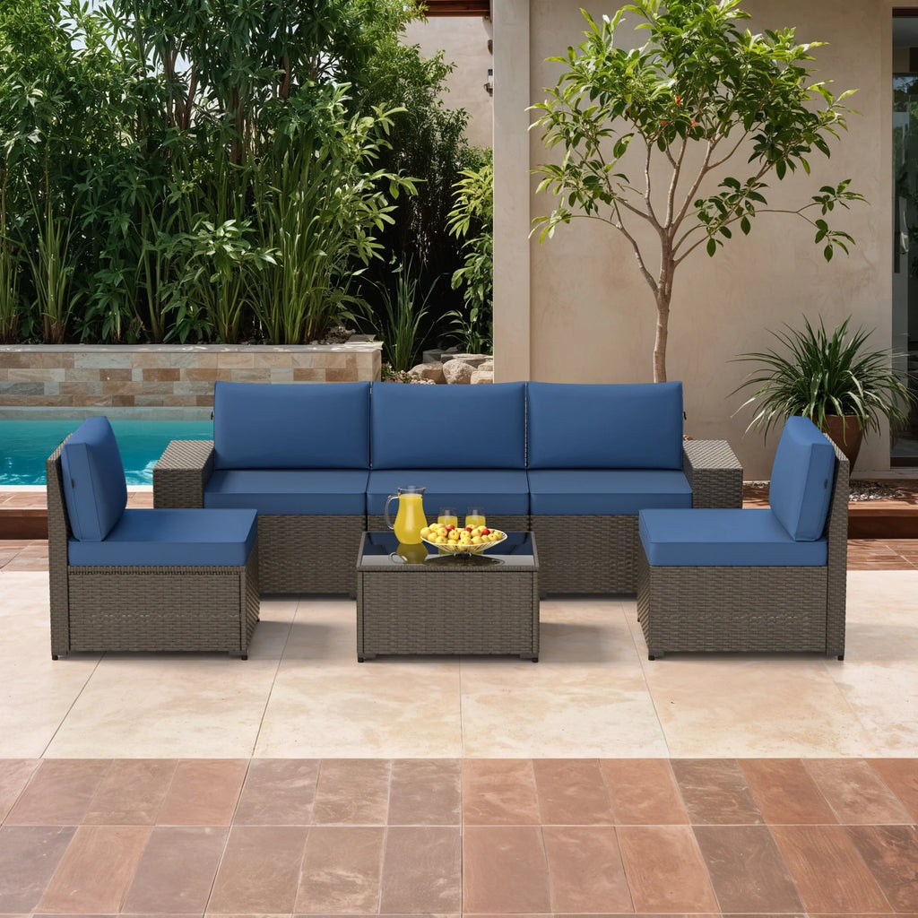 8 Piece Patio Furniture Set with 42" Propane Gas Fire Pit Table with Coffee Table,Blue