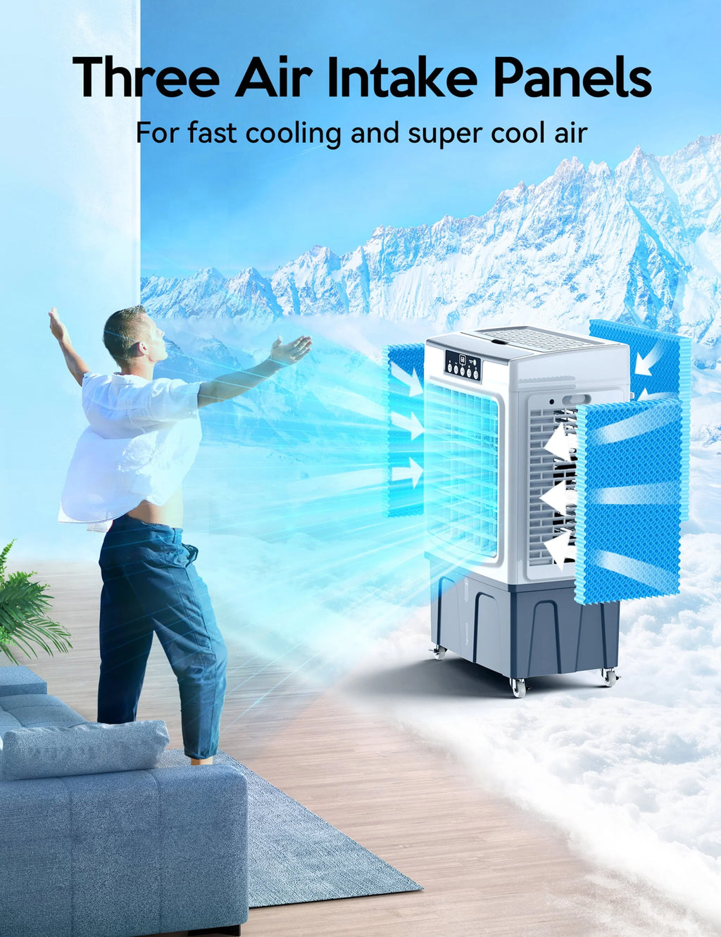 Evaporative Cooler, 2100CFM Air Cooler, 120 Oscillation Swamp Cooler with Remote Control, 24H Timer, 3 Wind Speeds for Outdoor Indoor Use, 7.9Gallon