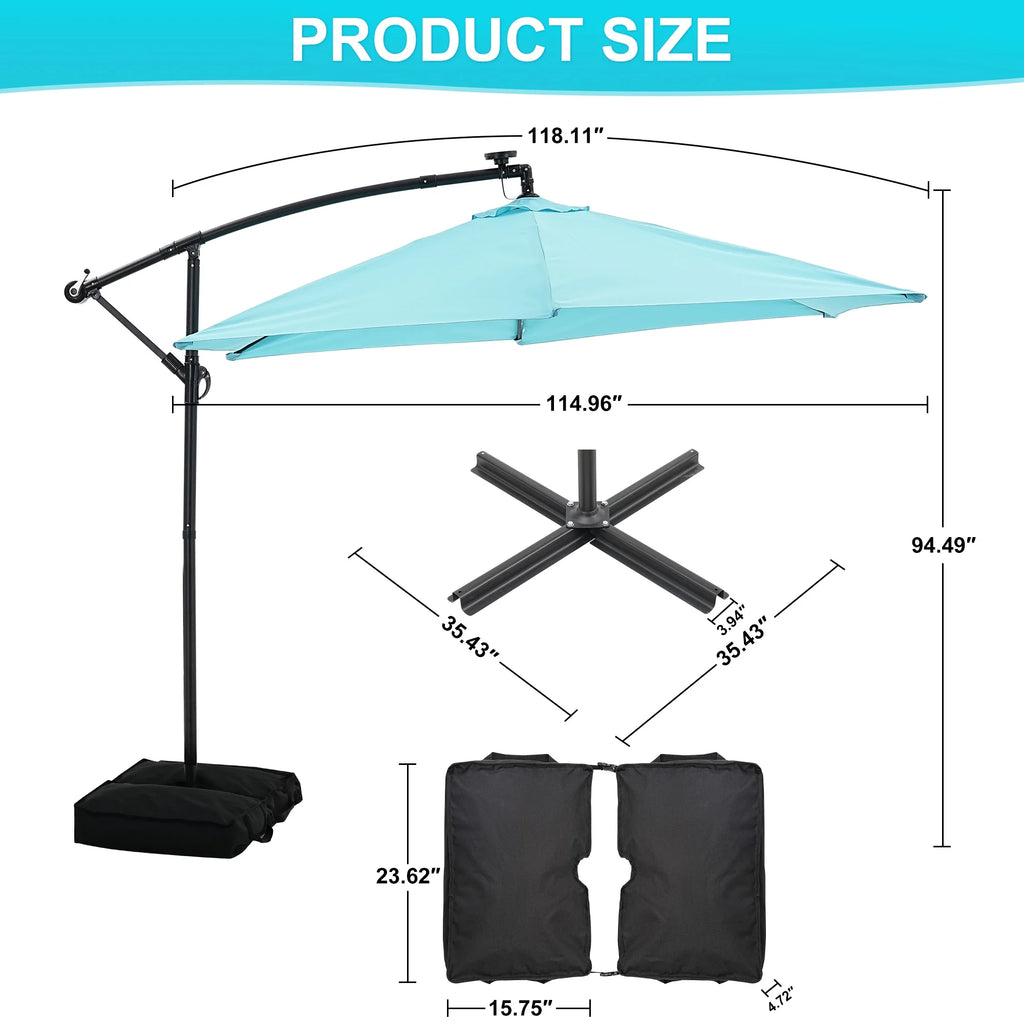 Autlaycil 10 ft Cantilever Offset Outdoor Patio Umbrella with Base Stand Rotate and Tilt, Blue