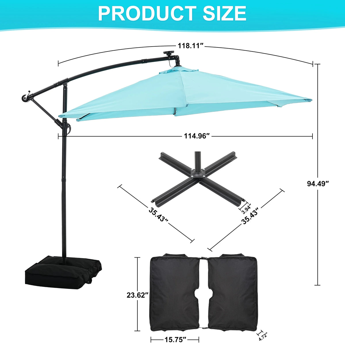 Autlaycil 10 ft Cantilever Offset Outdoor Patio Umbrella with Base Stand Rotate and Tilt, Blue