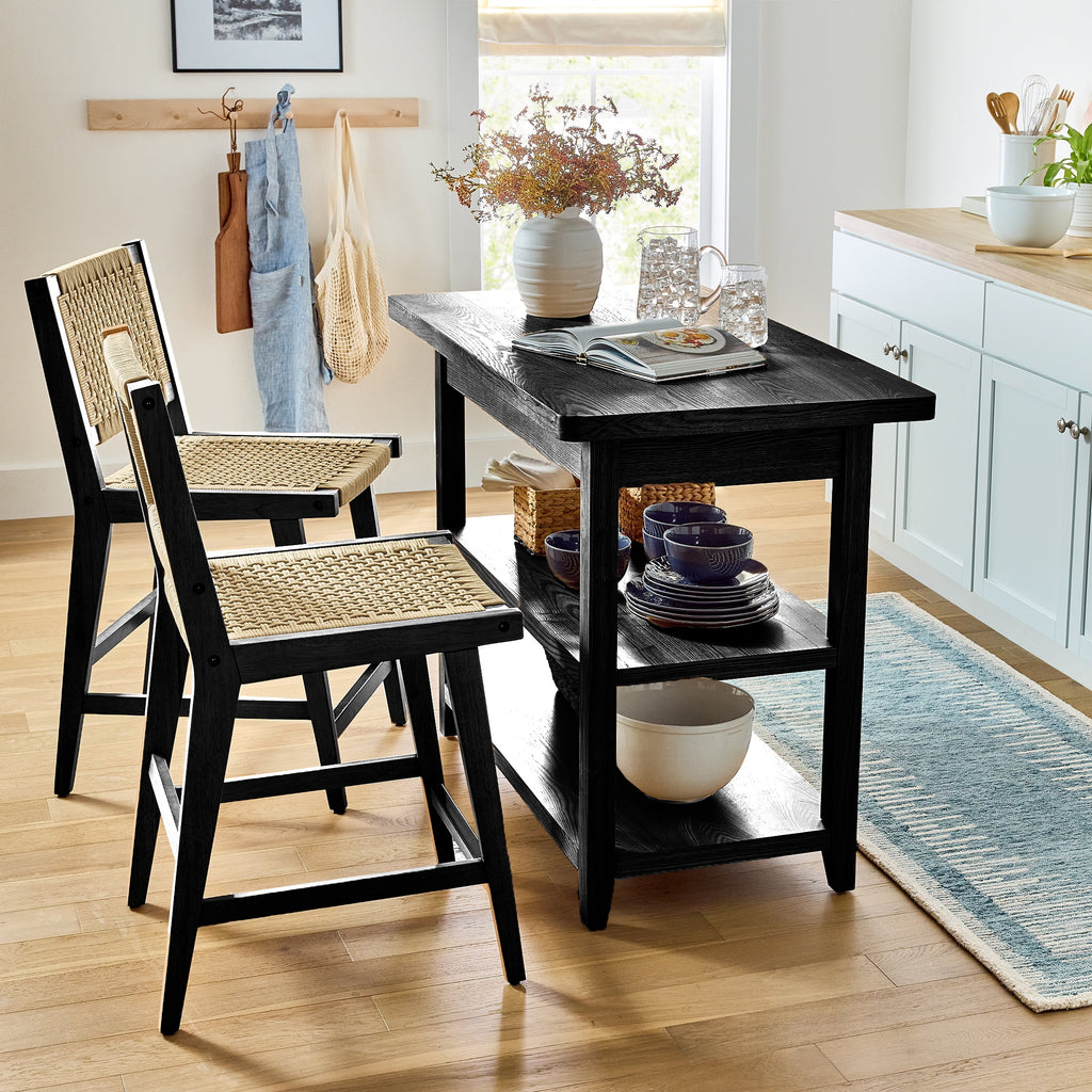 Better Homes & Gardens Reading Wood Kitchen Island with 2 Shelves and Drawers, Walnut Color