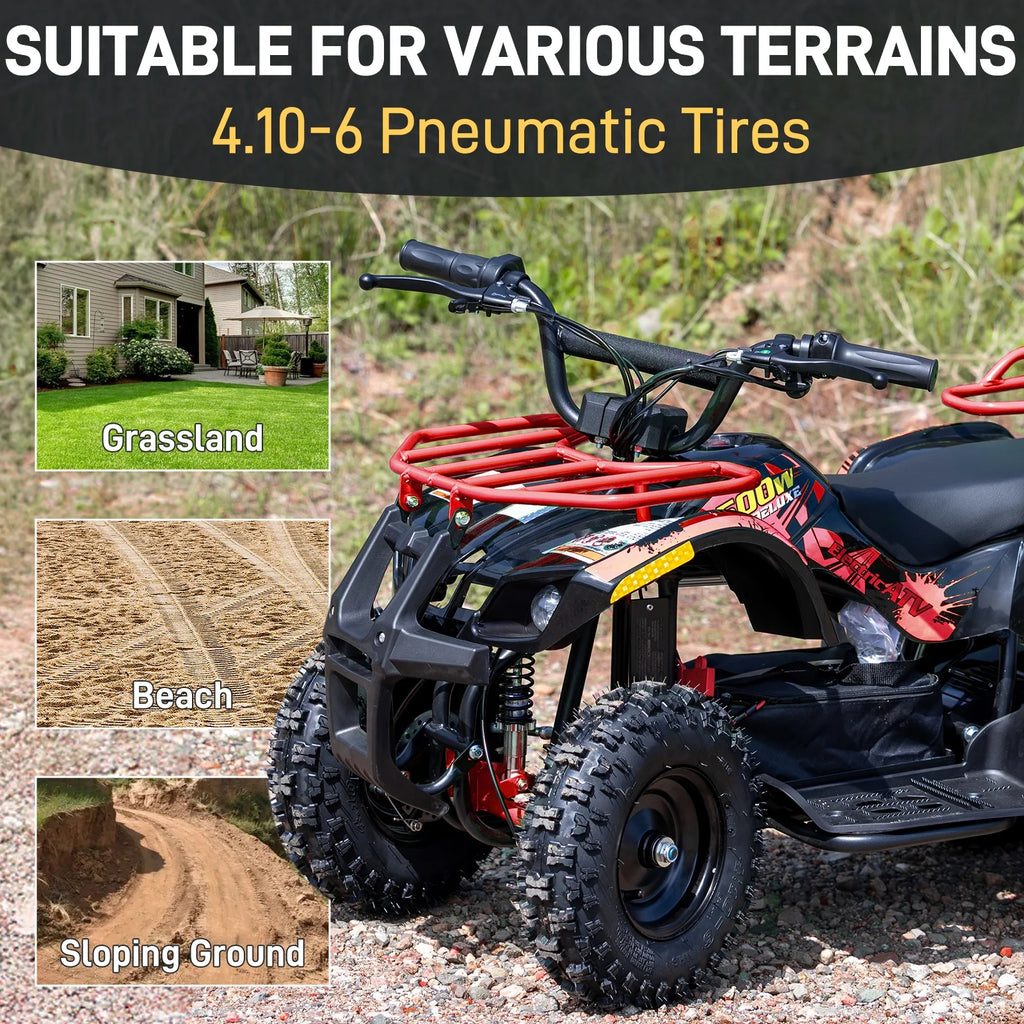 Aoemoe 500W 36V Battery-Powered Ride-On Off-Road 4-Wheeler 15 Mile Range, Flame