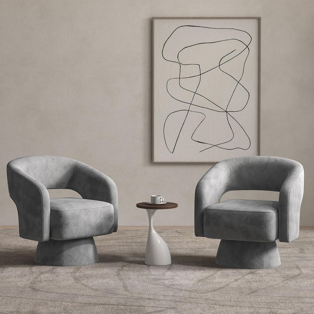 Bonzy Home 360° Swivel Barrel Chair, Velvet Accent Armchair for Living Room, Bedroom & Office, Gray