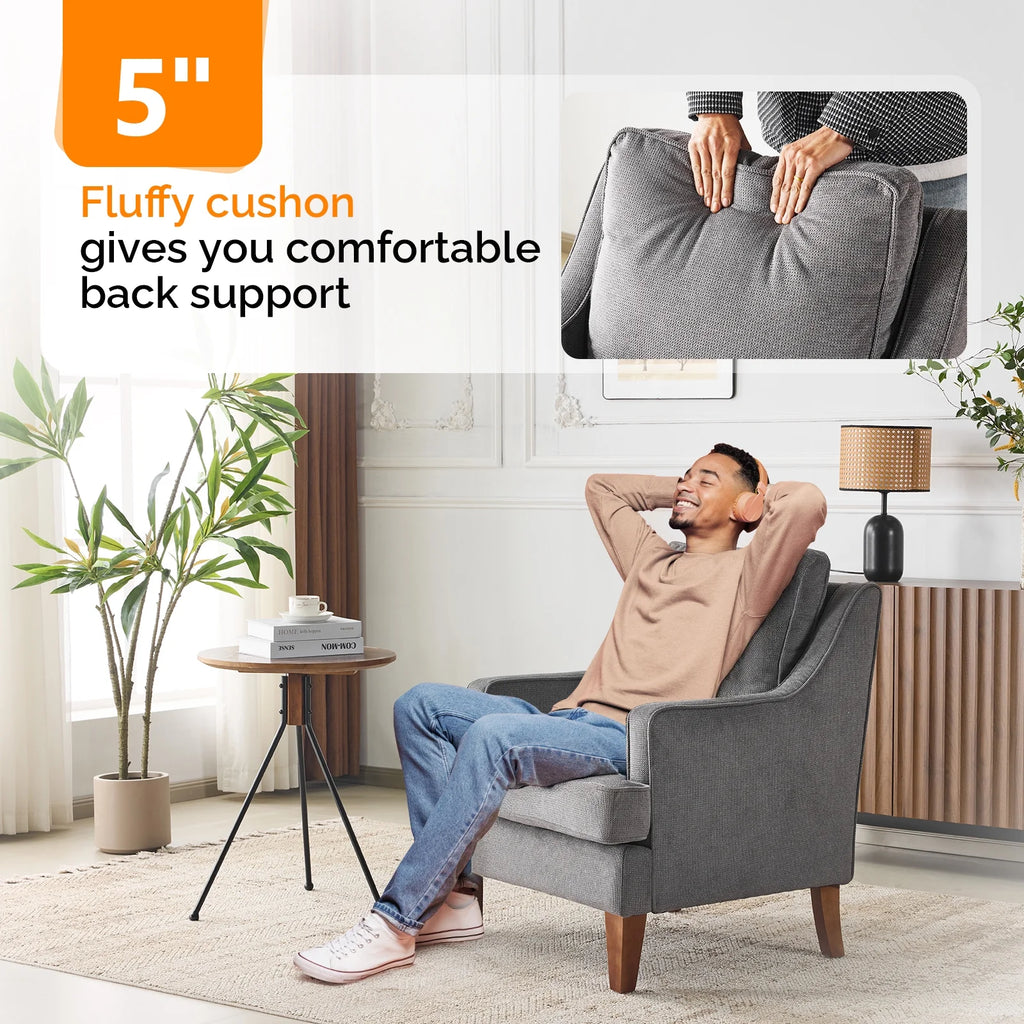 Ktaxon Fabric Accent Chair, Reading Armchair with Removable Cushion, Single Sofa with Extra Seat Depth for Living Room Bedroom Black