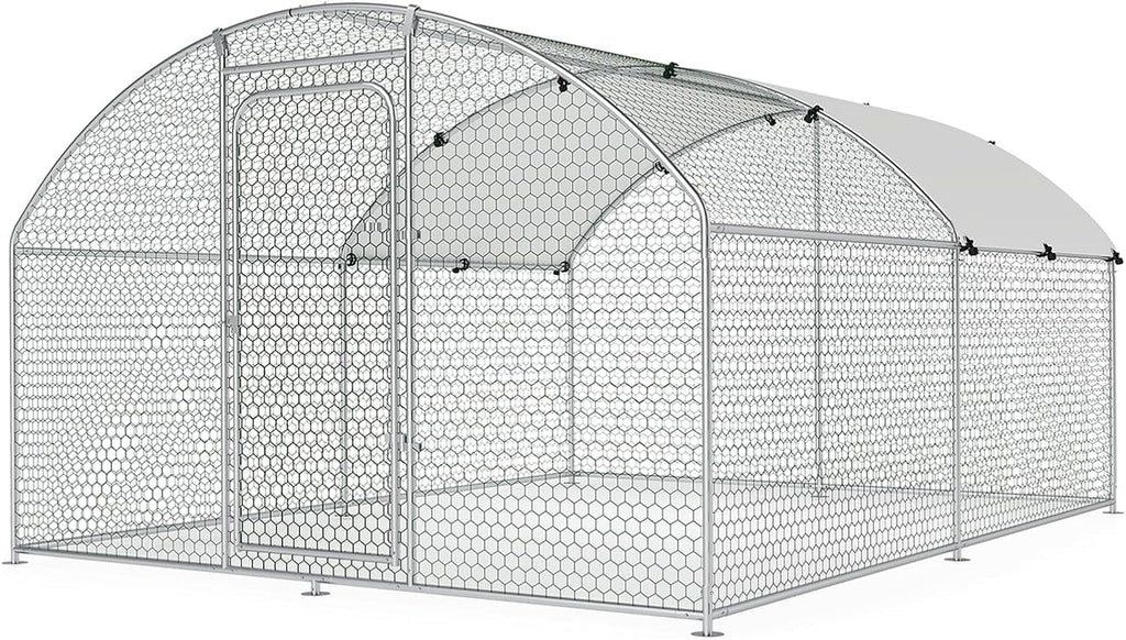 Large Metal Chicken Coop Walk-in Poultry Cage with Waterproof and UV-Resistant Cover Outdoor Chicken Run Hen Rabbit Duck House for Backyard Farm Use Spire Roof(10 W x 4.9 L x 6.4 H)