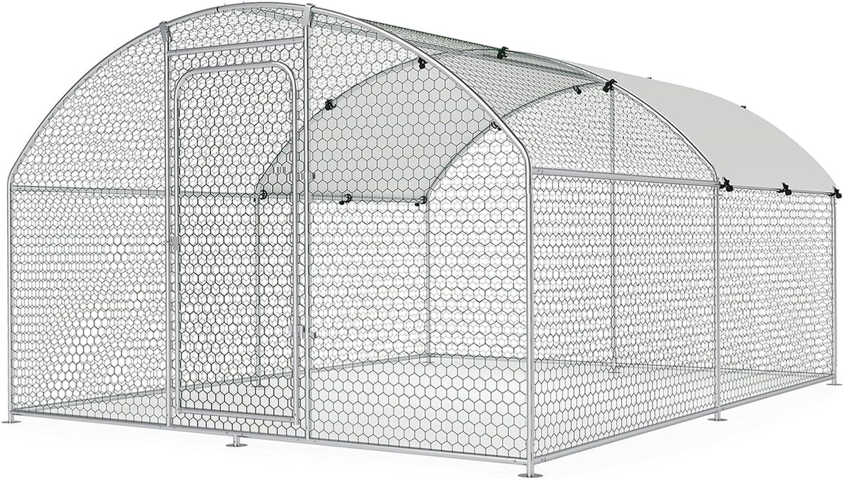 Large Metal Chicken Coop Walk-in Poultry Cage with Waterproof and UV-Resistant Cover Outdoor Chicken Run Hen Rabbit Duck House for Backyard Farm Use Spire Roof(10 W x 4.9 L x 6.4 H)