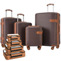 Luggage Sets,4-Piece Lightweight Suitcase Set with 4 Packing Cubes and TSA Lock, Hardshell Suitcases with Spinner Wheels, (16/20/24/28 ),Brown