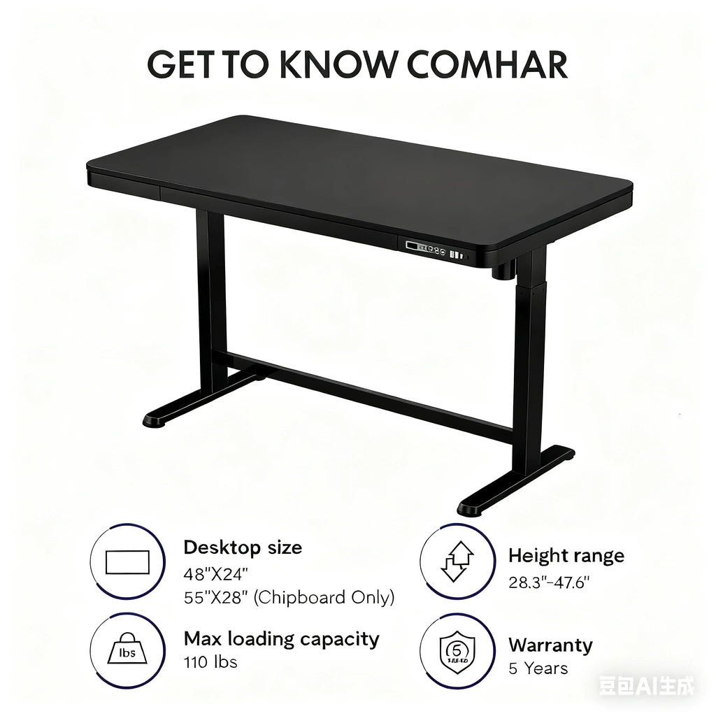 FLEXISPOT 48" W Home Office Height Adjustable Standing Desk White and Maple with USB Charge Ports and Embedded Drawer