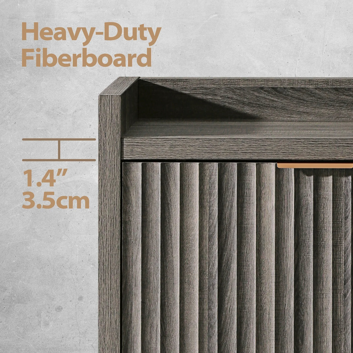 ARKANTOS Fluted Shoe Cabinet 3 Level Adjustable Shelf and 2 Doors Light Gray Oak