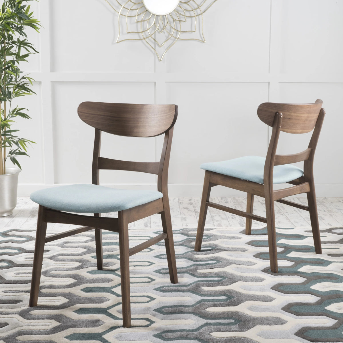 GDFSTUDIO Mid Century Modern Fabric Upholstered Rubberwood Dining Chairs, Set of 2, Dark Gray and Walnut