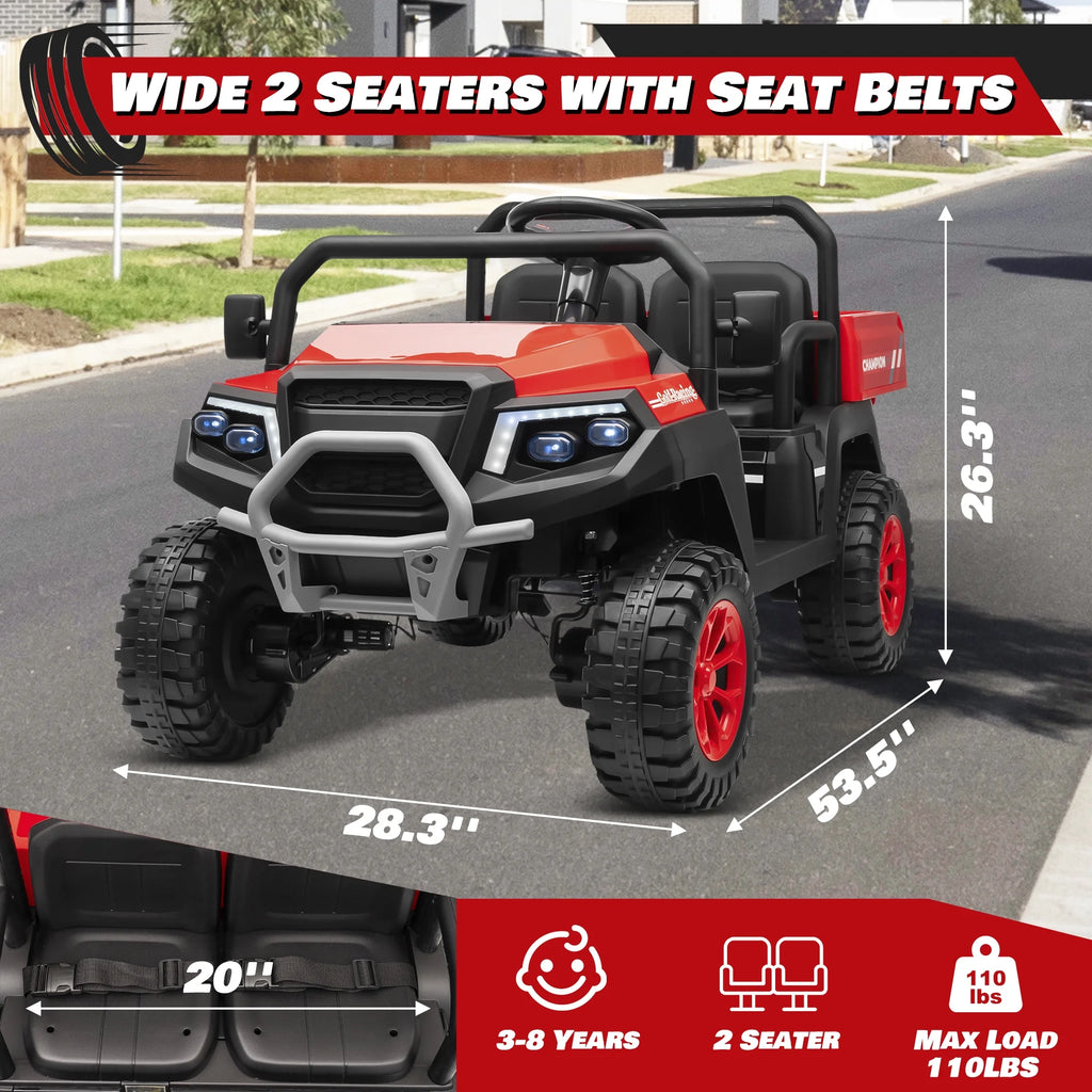 Joyracer 4WD 24 Volt Ride on Toys UTV with 2 Seater & Remote Control, Kids Electric Golf Cart w/ 4x200W Power Motors, Tiltable Trailer & Shovel, 4 Wheels Spring Suspension, Bluetooth USB Music, Black