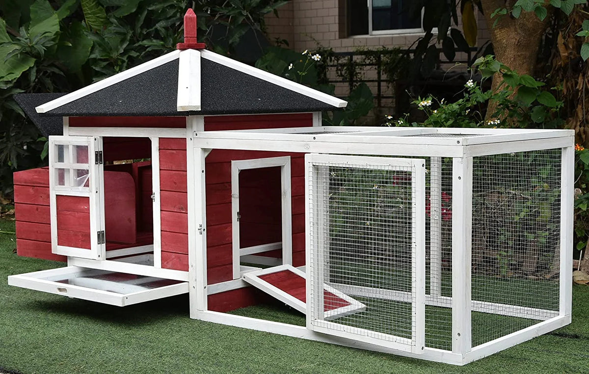 77" Solid Wood Backyard Chicken Coop with 2 Nesting Boxes