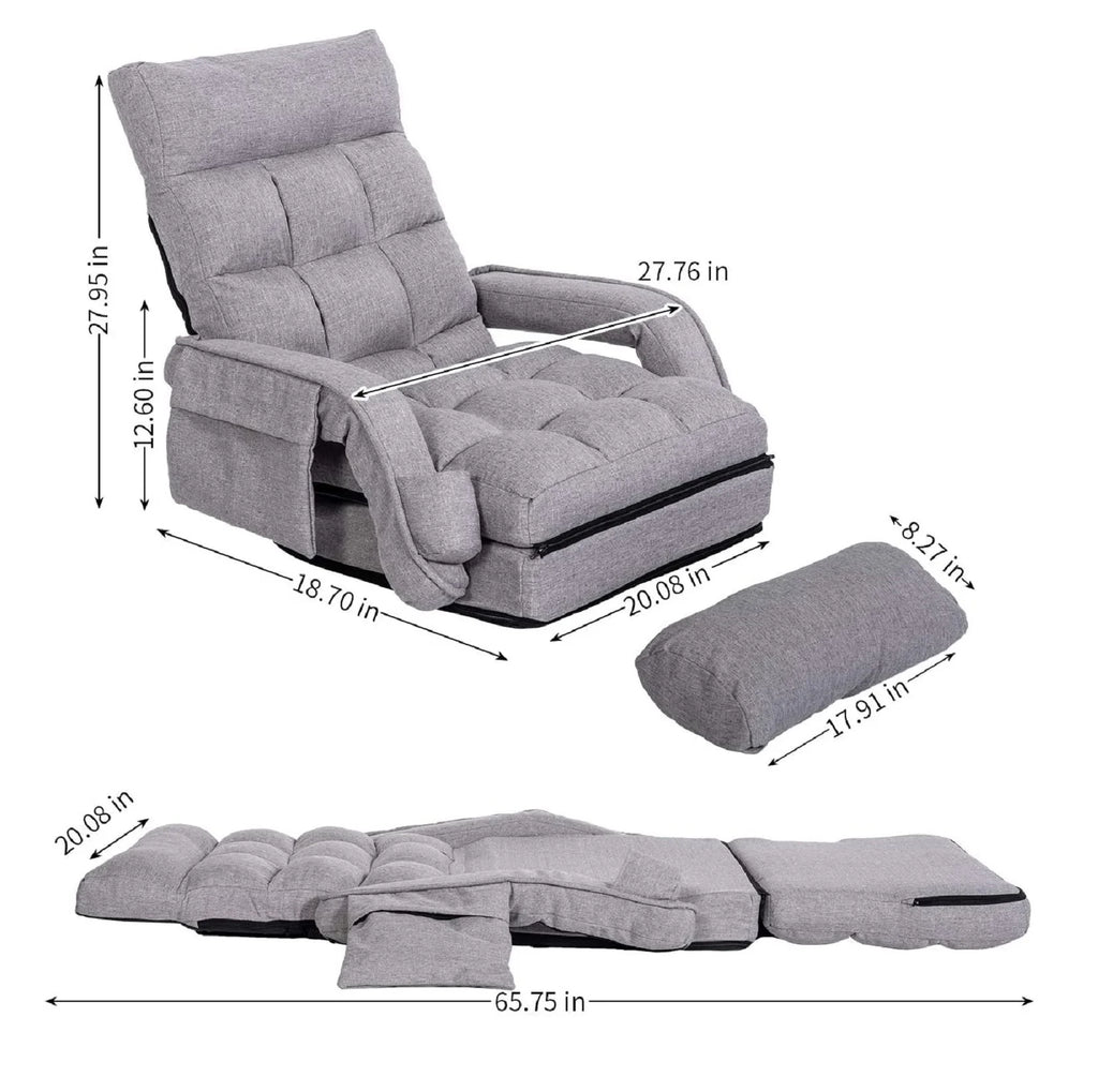 Prime Garden Floor Chair 6-Position Folding Gaming Chair for Meditation Indoor, Light Gray
