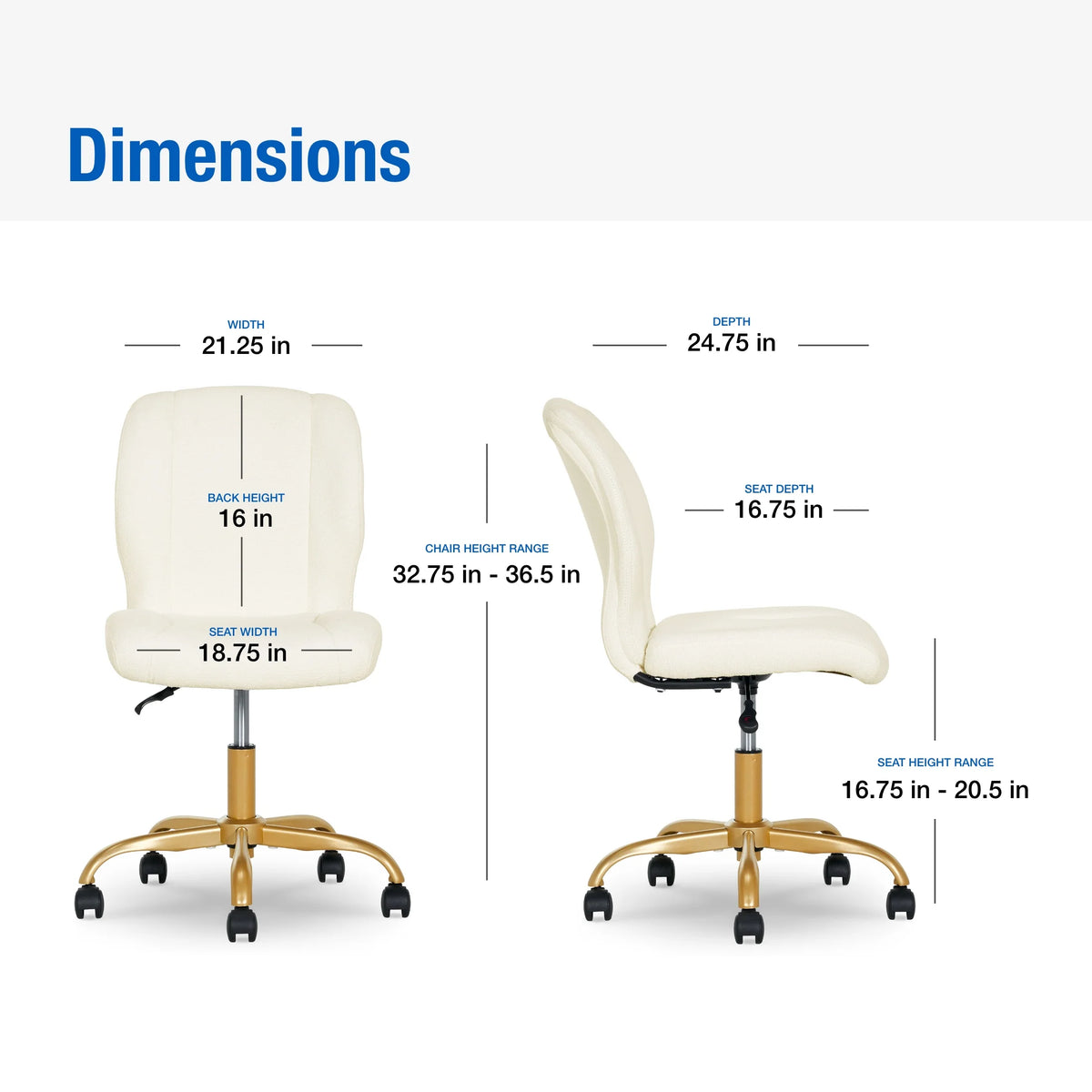 Mainstays Boucl Armless Office Chair for Adults and Teens, Cream