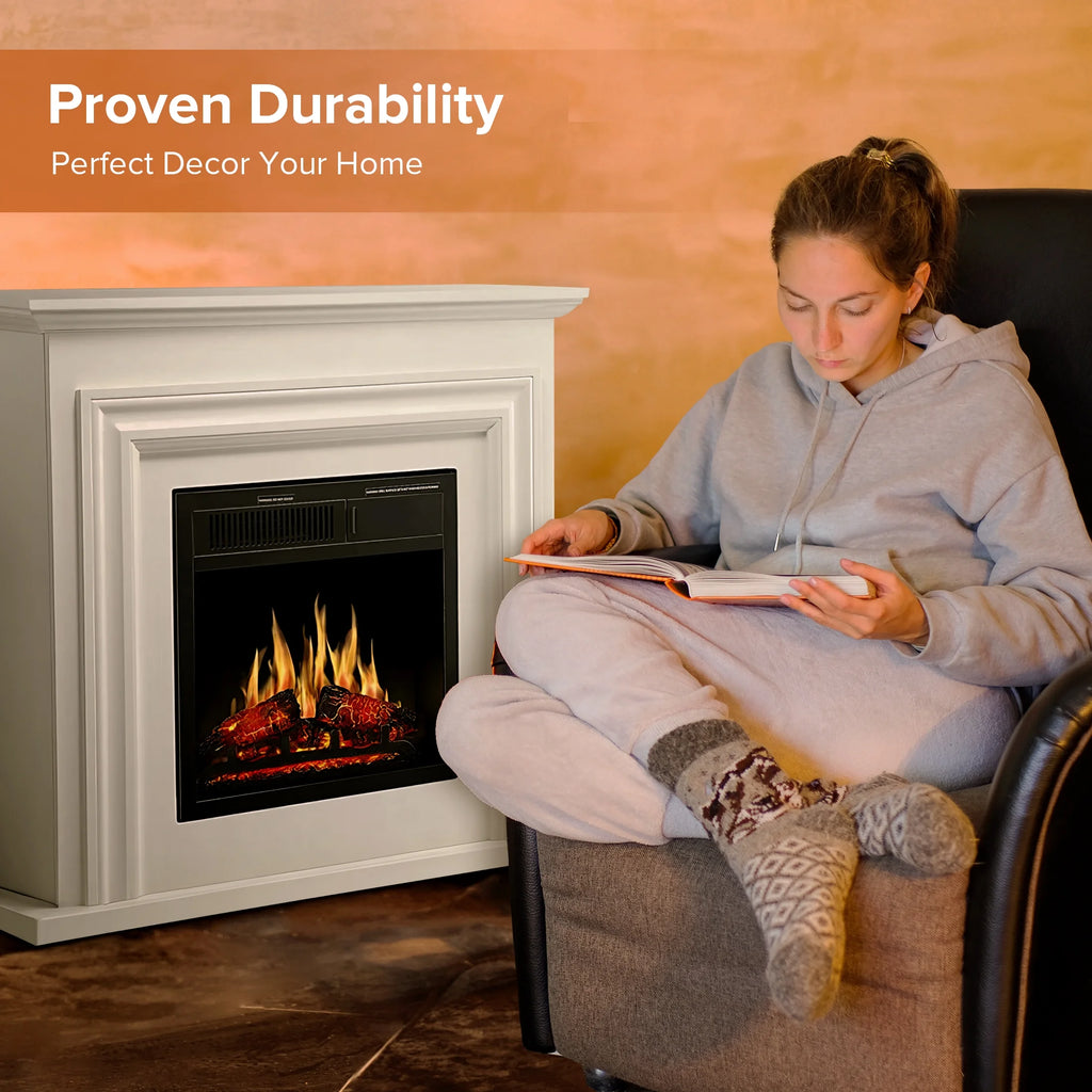 Electactic Electric Fireplace, Free Standing Fireplace, with Remote Control, Adjustable LED Flame, 750W/1500W -White