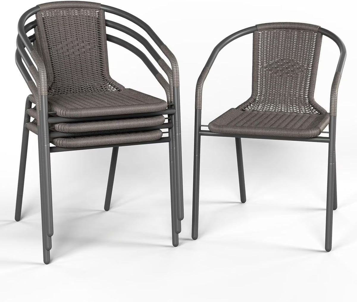 ELPOSUN Outdoor Dining Chairs Set of 6, Wicker Patio Chairs with Metal Frame, Rattan Indoor-Outdoor Chairs for Bistro, Deck, Backyard, Porch, Restaurant Stack Chair 6 Pack (Black)