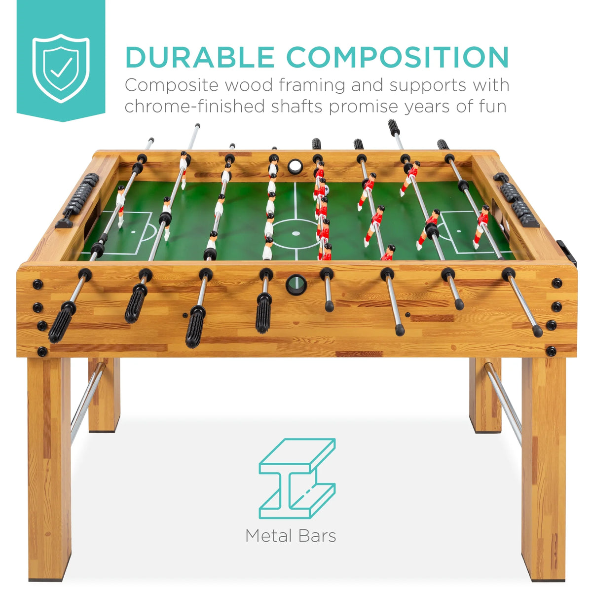Best Choice Products 48in Competition Sized Foosball Table for Home, Game Room w/ 2 Balls, 2 Cup Holders - Light Brown