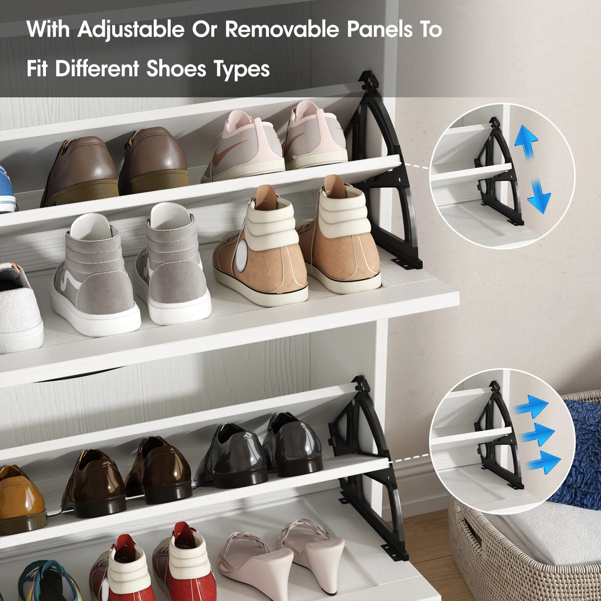 Veanerwood Shoe Cabinet with 2 Flip Drawers Farmhouse Shoe Storage Cabinet Organizer for Entryway, Gray