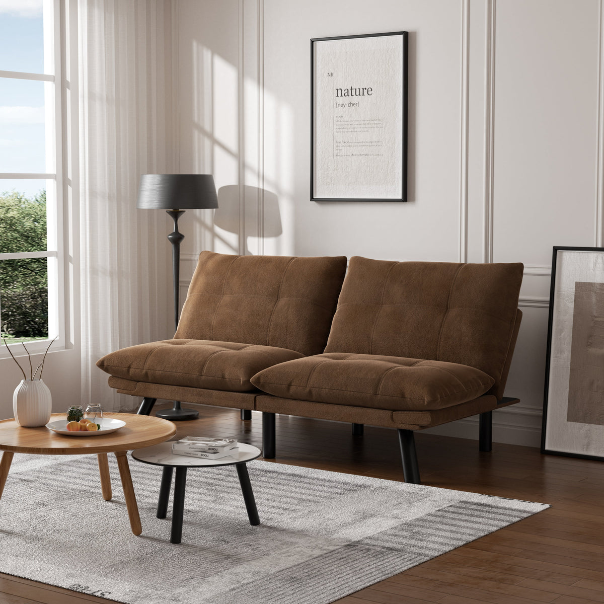 PAPROOS Convertible Sofa Bed, Folding Futon Sofa Bed, Upholstered Sofa Bed Couch, Loveseat Sleeper Sofa for Small Space, Apartment, Living Room, Cream