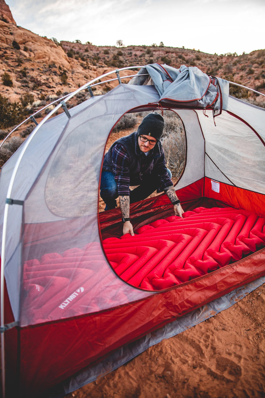 Klymit Insulated Static V Luxe Outdoor Camping Sleeping Pad, Red