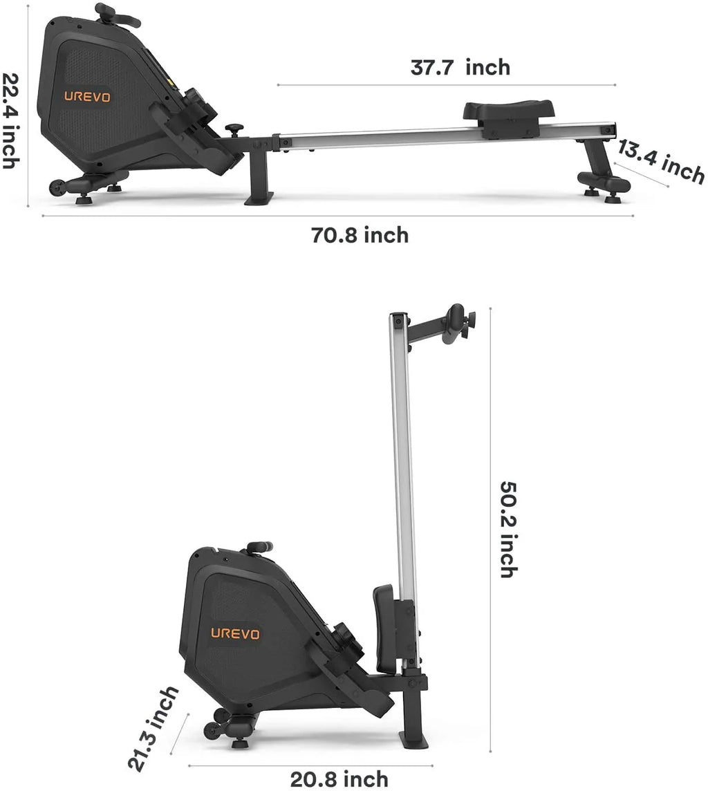 UREVO Foldable Rowing Machine, Folding Exercise Rower with Aluminum Rail, LCD Monitor, 8 Level Adjustable Resistance, 265 lb Weight Capacity