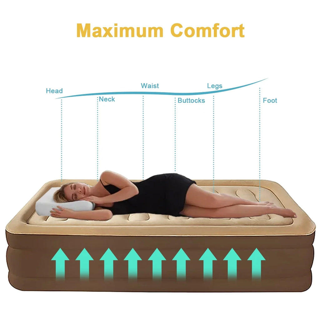 OUYI Inflatable Bed Double Leak-proof mattress with Electric Pump & Pillows Removable Backrest Multifunctional Foldable Air Sofa Guest Bed, 600lb Max(White, Queen Size)