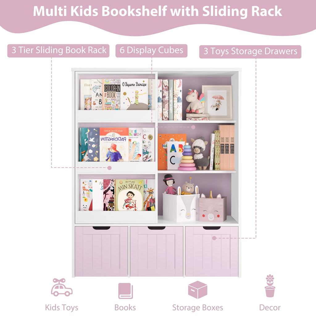 Homfa 6 Cube Toy Storage, Cube Organizer with Sliding Rack, 3 Drawer Kids Bookcase and Bookshelf, White