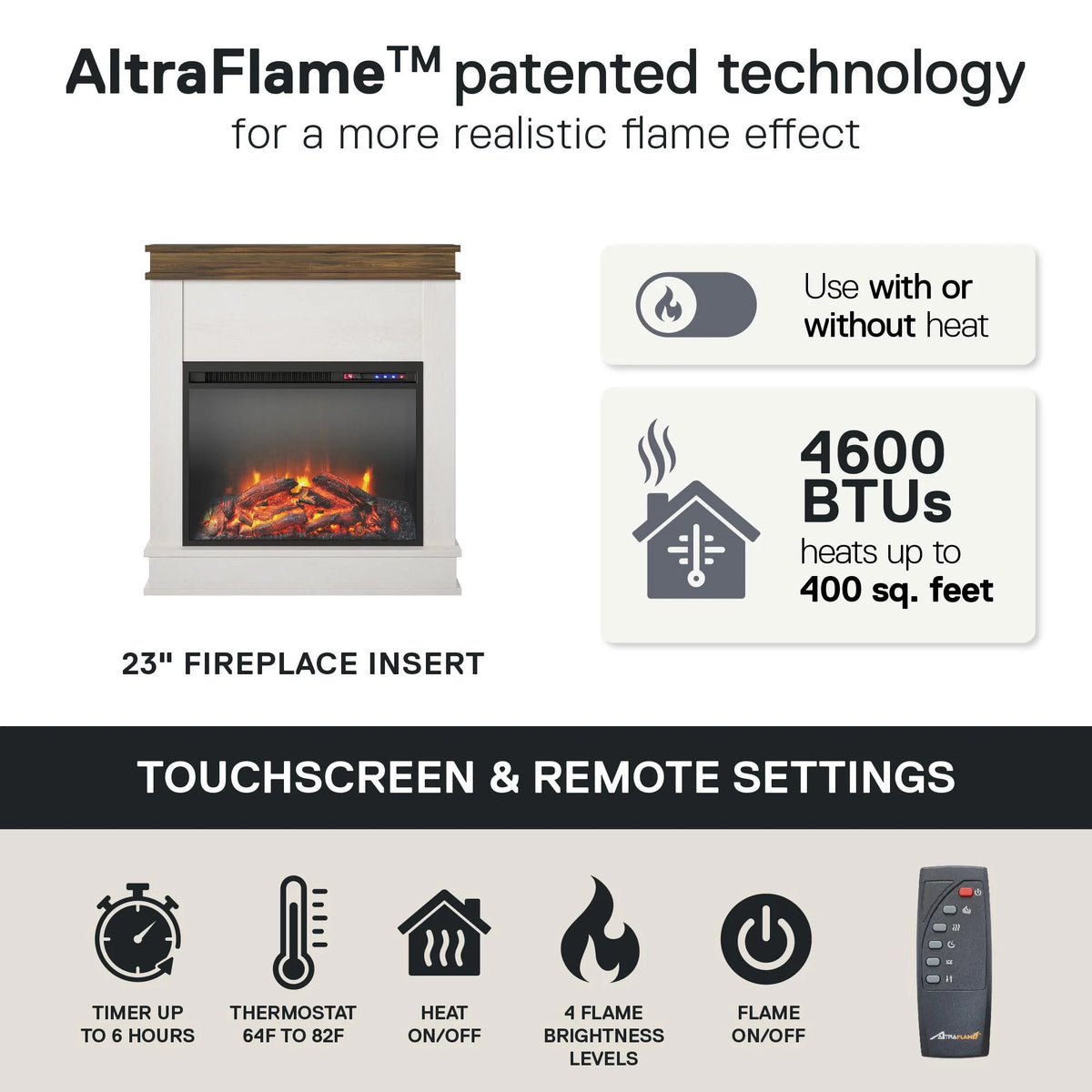 Mateo Electric Fireplace with Mantel and Touchscreen Display, Ivory Oak with Rustic Mantel