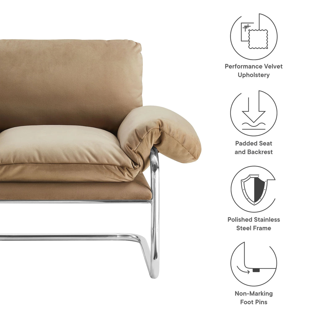 Accent Chair, Brown, Velvet, Living Room Lounge Cafe Lobby Hospitality Restaurant, Modern Contemporary, HB37765