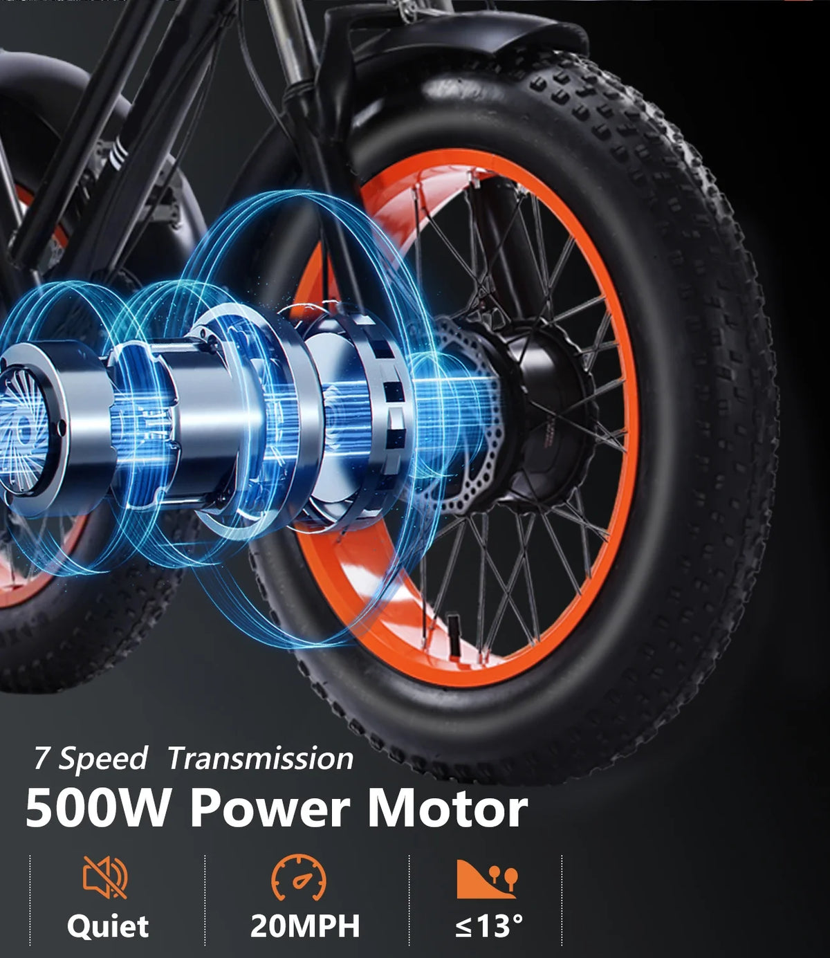 YEBEI Electric Tricycle for Adults Folding E-Trike Motorized Tricycle Electric 3 Wheels Trike Powerful 500W Motor Electric Tricycle 48V15AH Lithium Battery Max 20MPH 20*4.0 Fat Tire Orange
