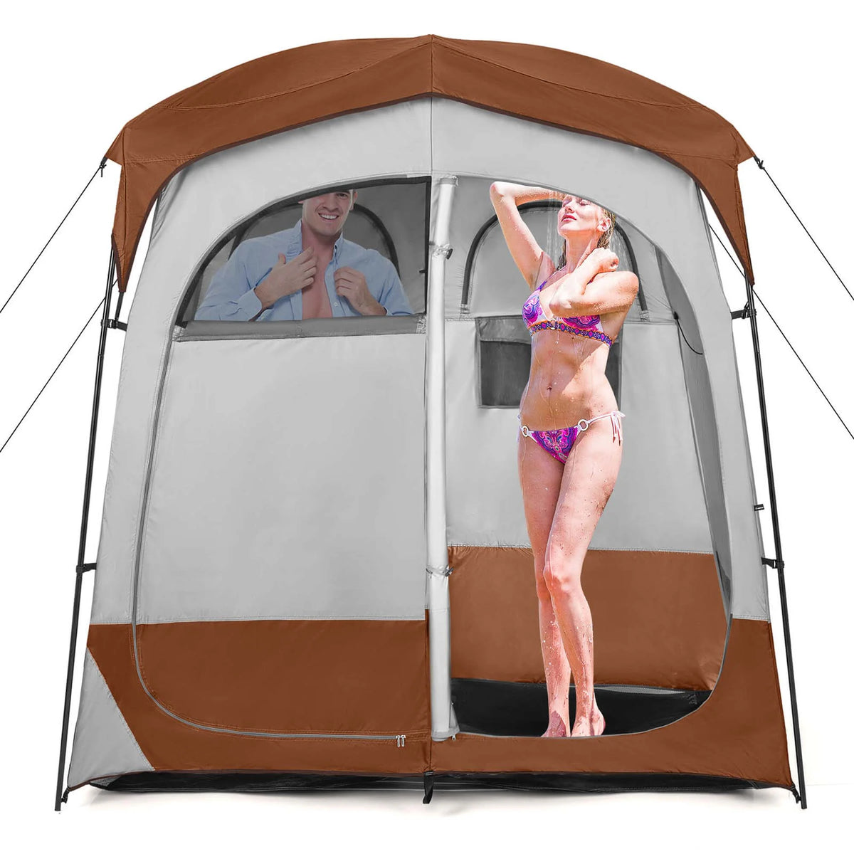Costway 2 Room Shower Tent Oversize Privacy Shelter Portable Dressing Toilet Outdoor Gray