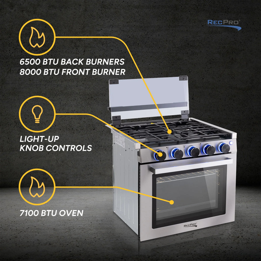RecPro 17 Inch 3 Burner Propane RV Stove Gas Range without Hood, Silver