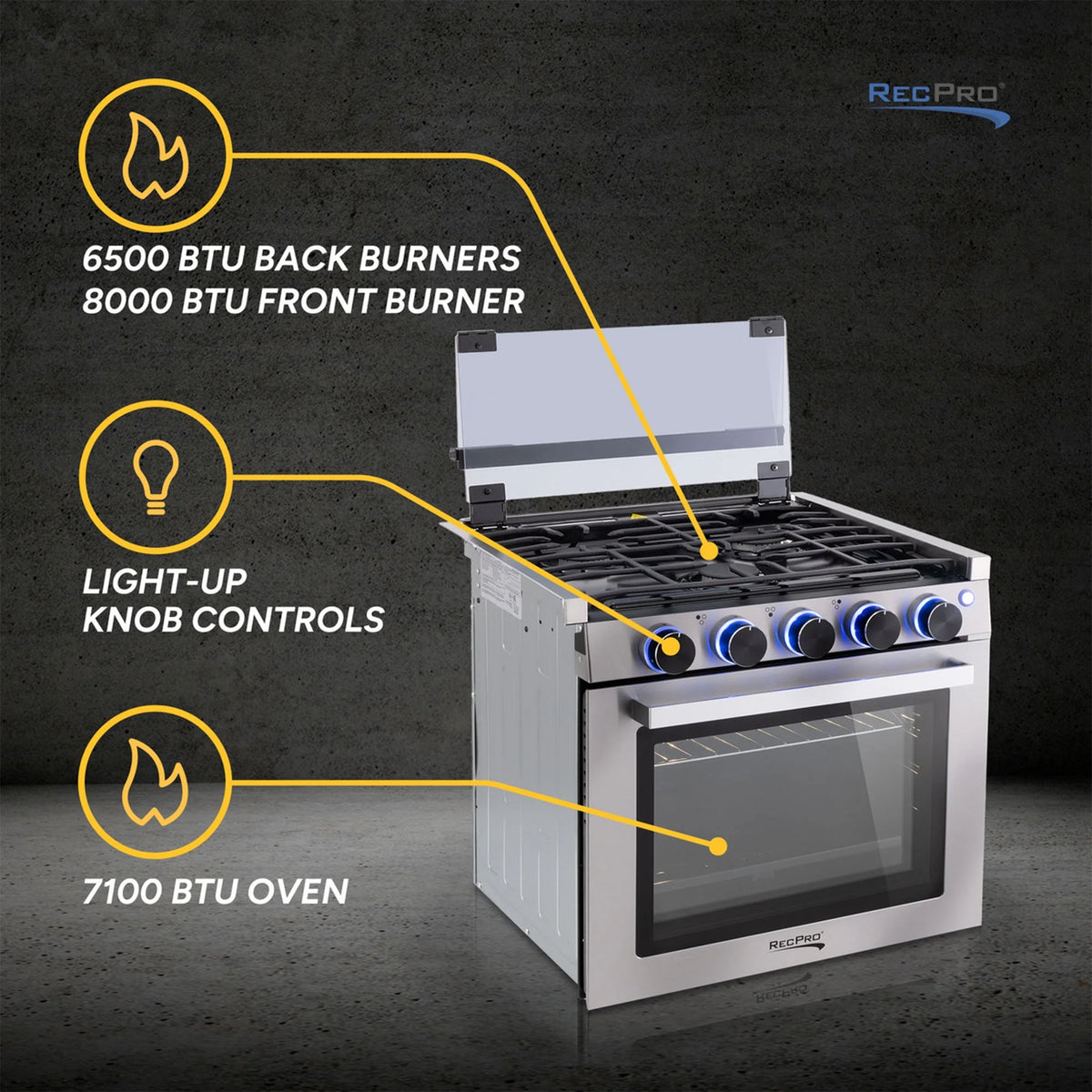 RecPro 17 Inch 3 Burner Propane RV Stove Gas Range without Hood, Silver