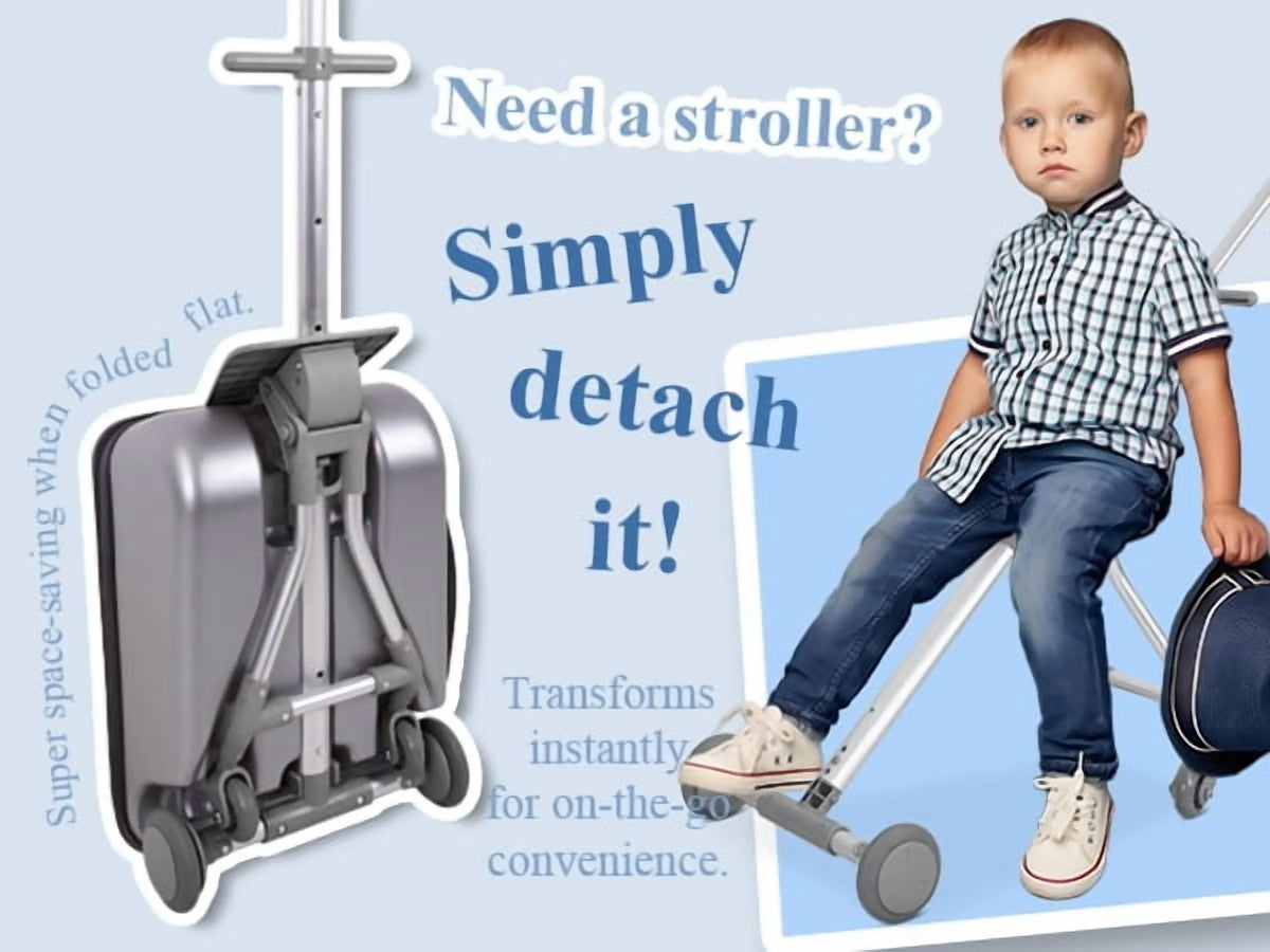 Fridtrip 20 Inch Hardside Carry on Luggage - 3-in-1 Kids Ride-on Suitcase with Spinner Wheels, Child Seat & Stroller Design, Lightweight Hard Shell Travel Luggage with Large Capacity for Family Trips