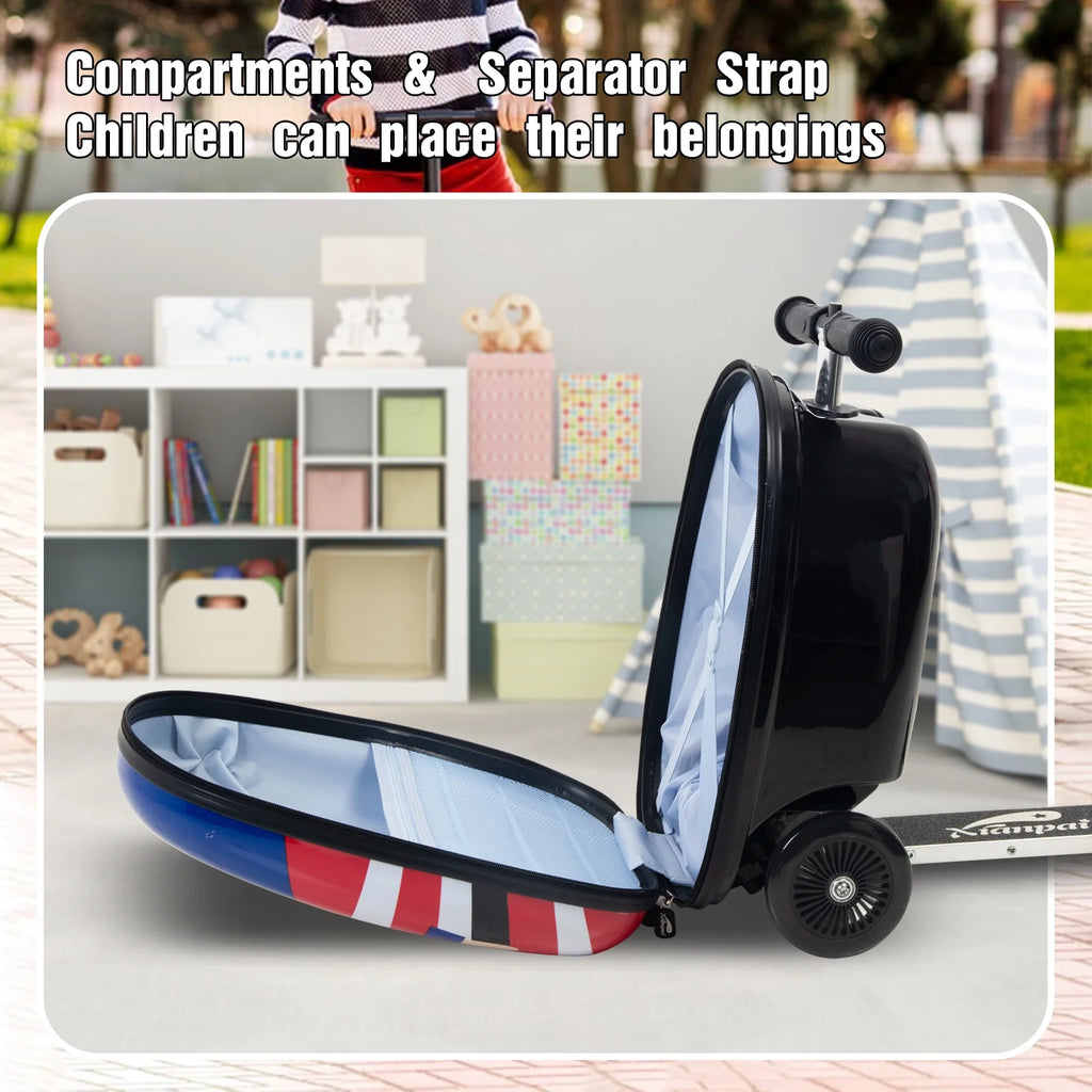 Kids Luggage Scooter, 3-Level Height Adjustable, Pirate Theme  Foldable Carry-On Suitcase, Lightweight Ride-On Scooter