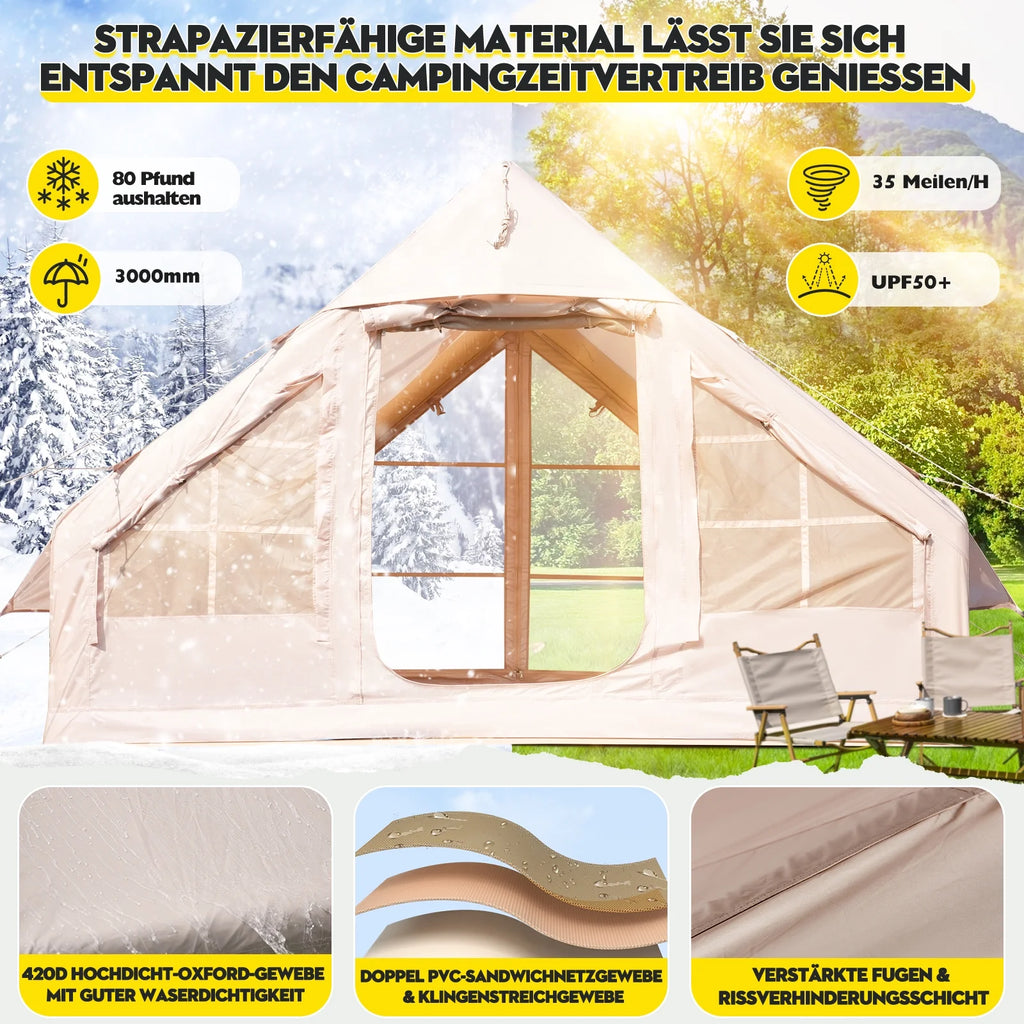 Gaonala 4-6 Person Inflatable Camping Tent with Pump Quick Setup 4-Season Family Tent Waterproof Windproof 420D Oxford Fabric