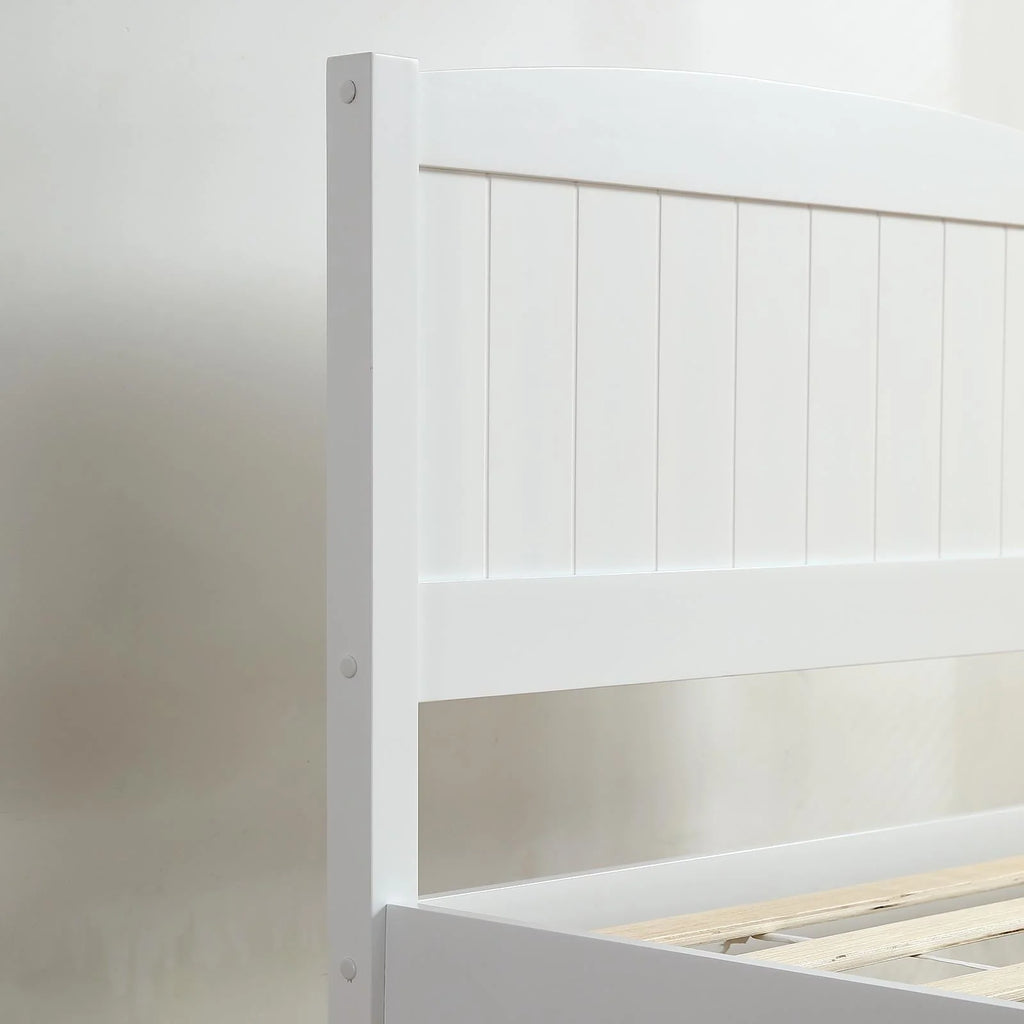 Zimtown Twin Bed Frame,Solid Pine Wood Kids Twin Platform Bed Frame, Bedroom Twin Bed with Headboard for Adults, White