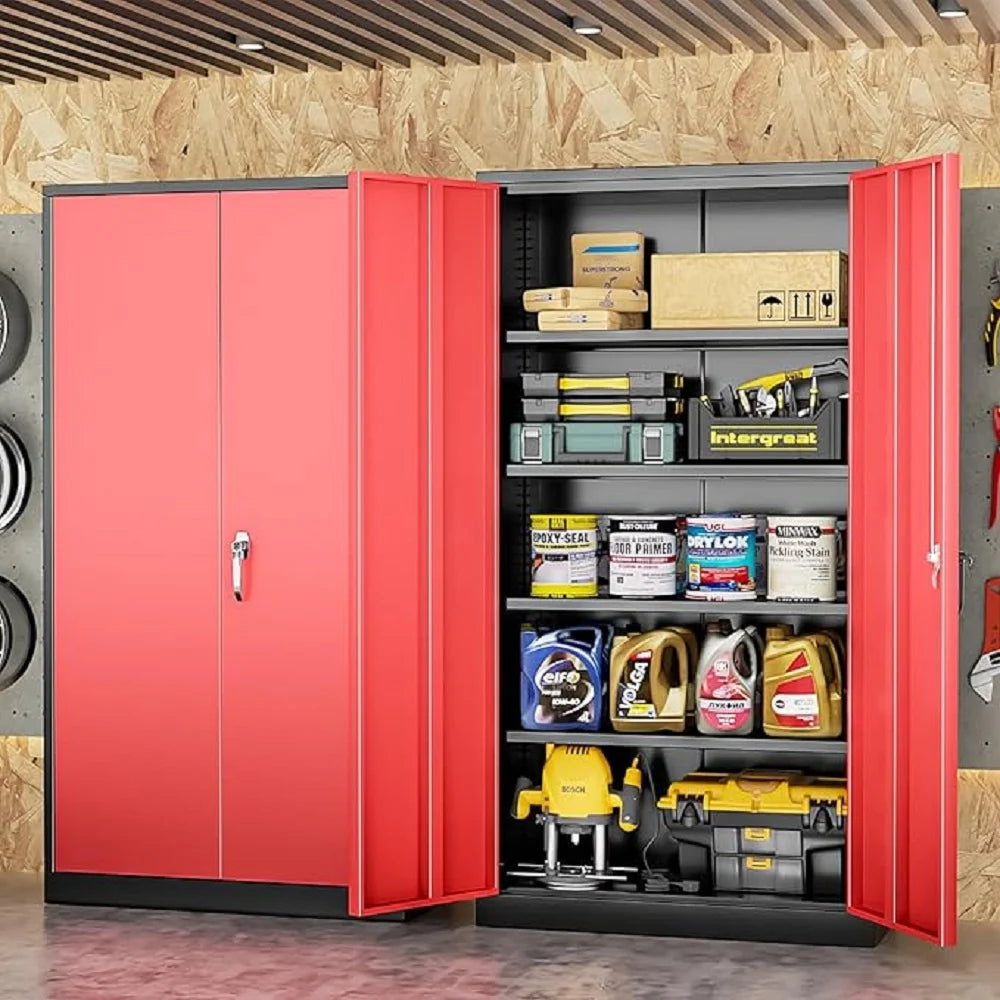 SOLAURA 72 inches Tall Metal Garage Storage Cabinets, Lockable Steel Storage Cabinet with Doors and Adjustable Shelves for Office, Home, Shops, Garage, Assembly Required, Black