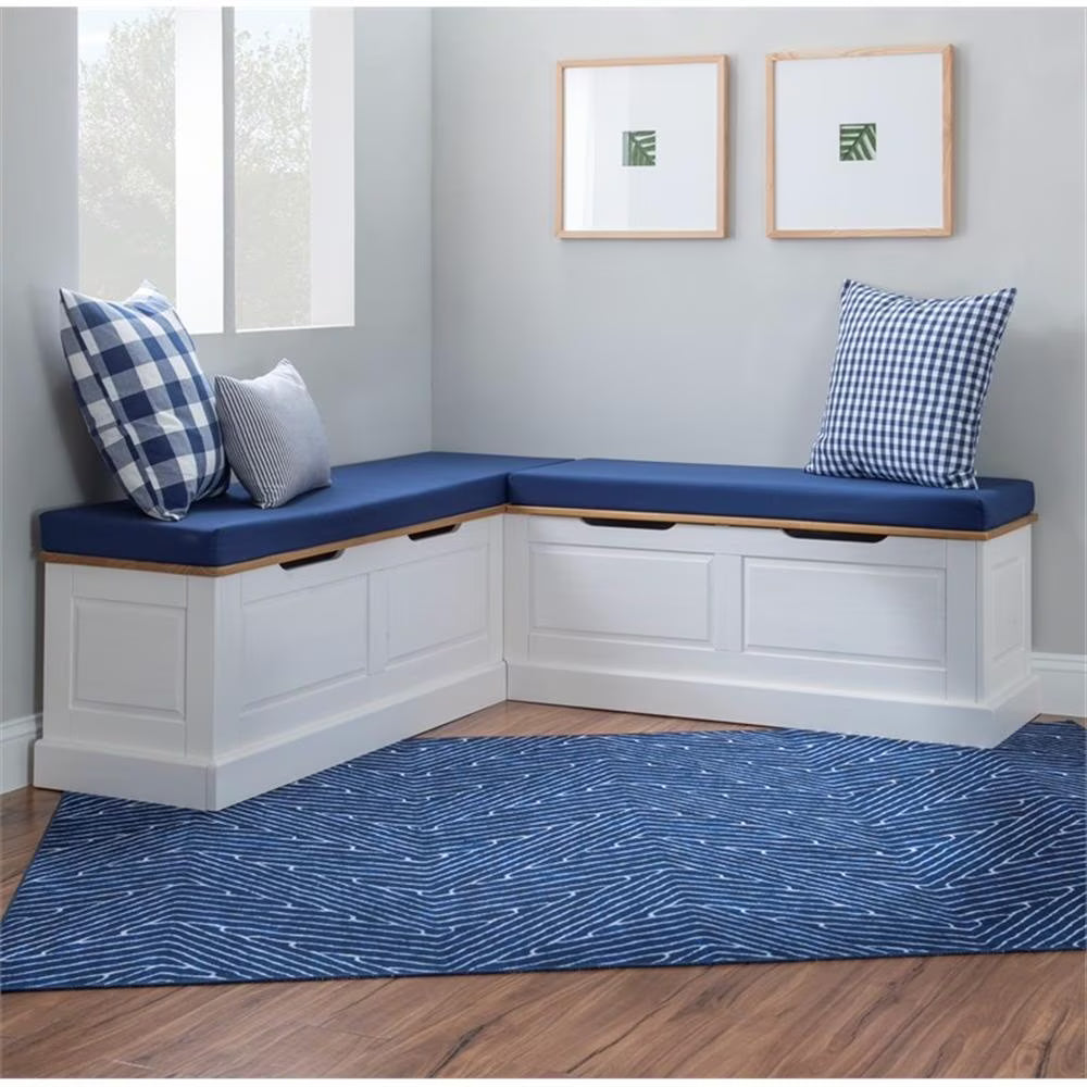 Pemberly Row Natural White Wood Nook With Green Polyester Fabric Cushions