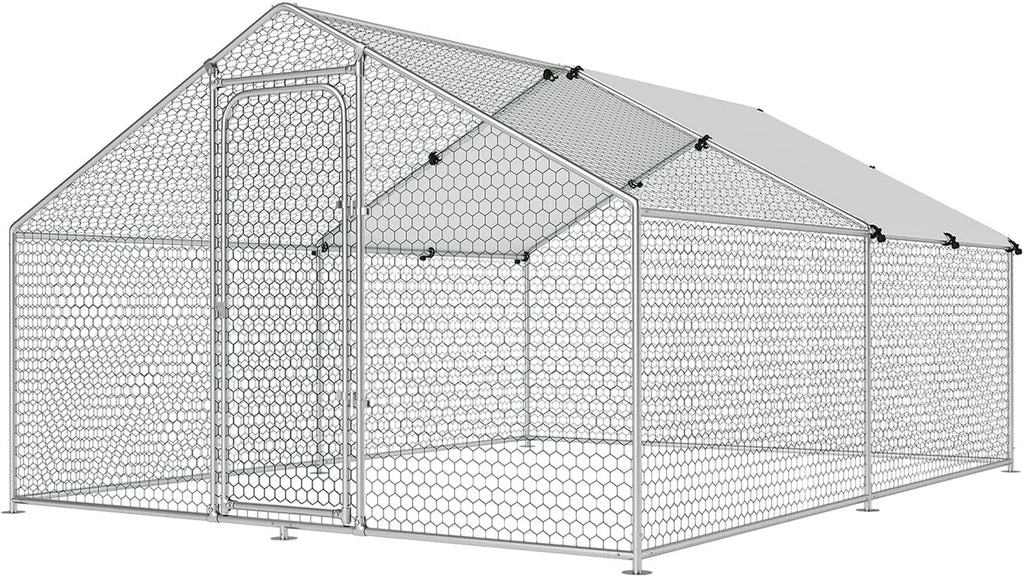 Large Metal Chicken Coop Walk-in Poultry Cage with Waterproof and UV-Resistant Cover Outdoor Chicken Run Hen Rabbit Duck House for Backyard Farm Use Spire Roof(10 W x 4.9 L x 6.4 H)
