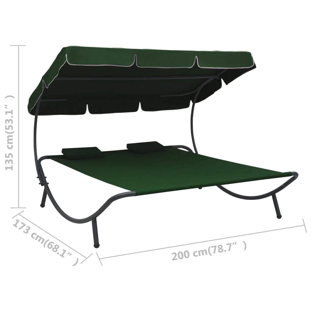 vidaXL Outdoor Double Chaise Lounge Patio Lounge Bed with Canopy and Pillows