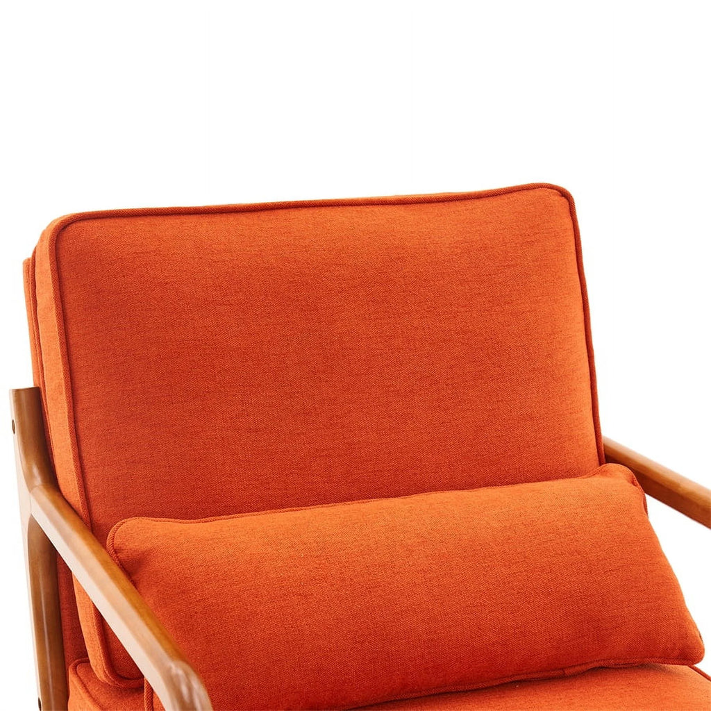 Modern Accent Chair, Upholstered Armchair with Wood Frame, Bronzing Cloth Single Sofa Chair with Lumbar Pillow for Living Room Bedroom Apartment, Orange