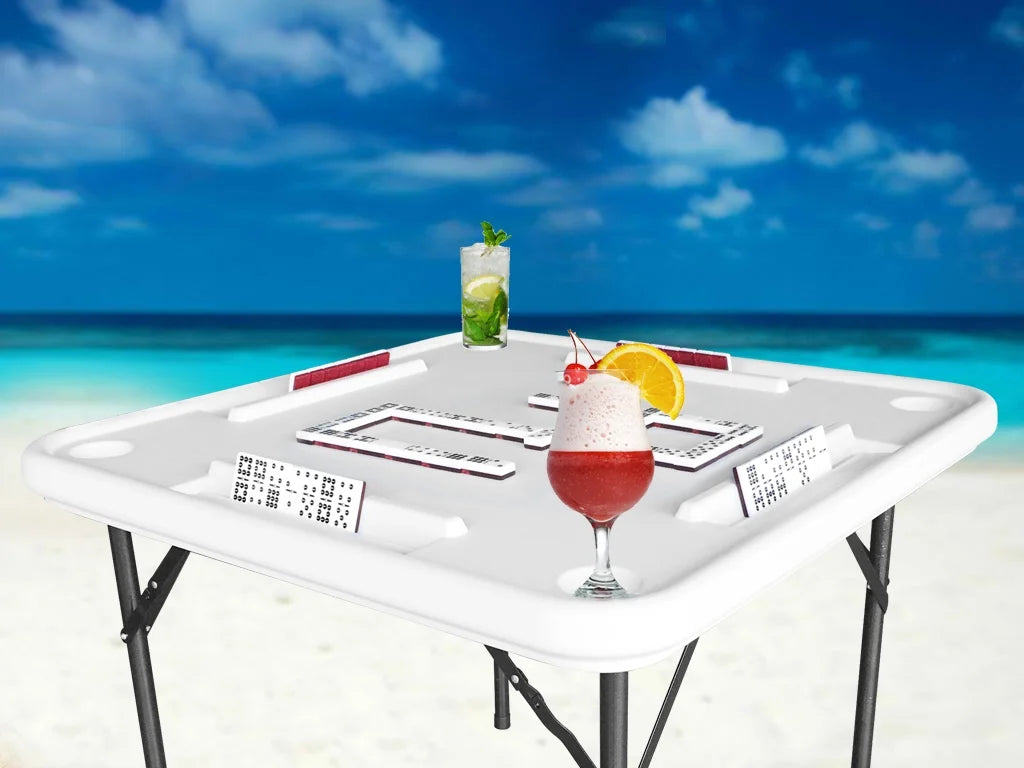 Bene Casa Foldable Domino Table with Built-In Drink Holders, 38 x 38, White