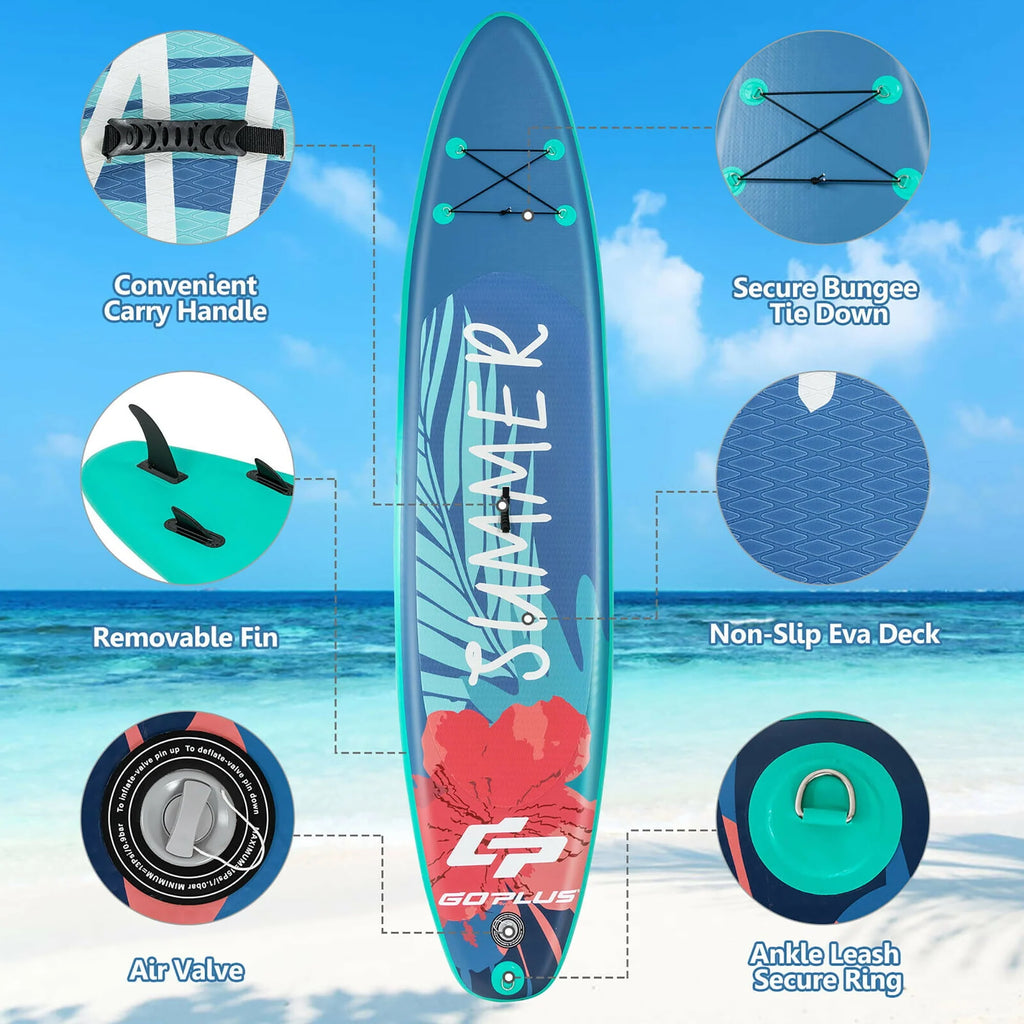 Goplus 11ft Inflatable Stand Up Paddle Board with Backpack Leash Aluminum Paddle