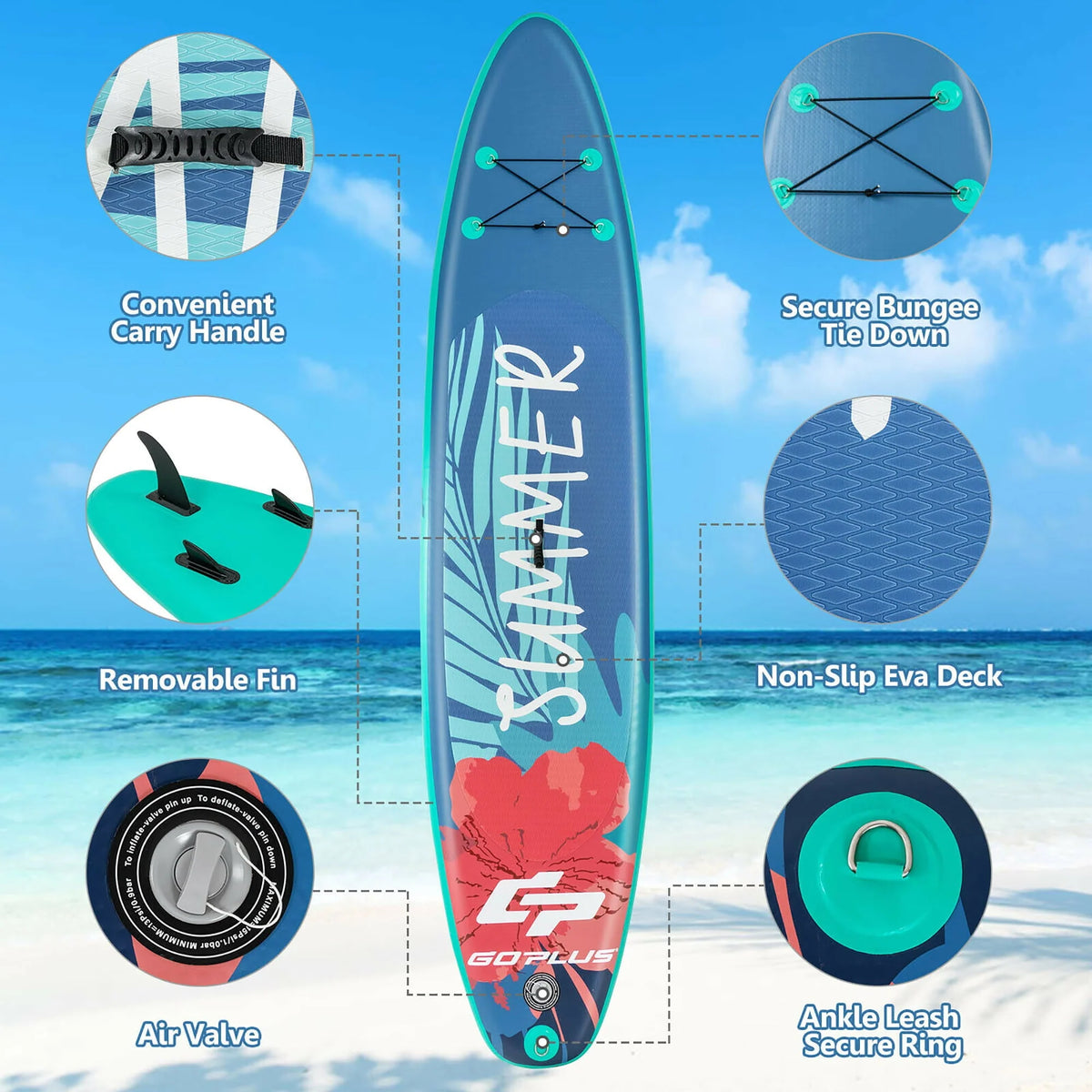 Goplus 11ft Inflatable Stand Up Paddle Board with Backpack Leash Aluminum Paddle