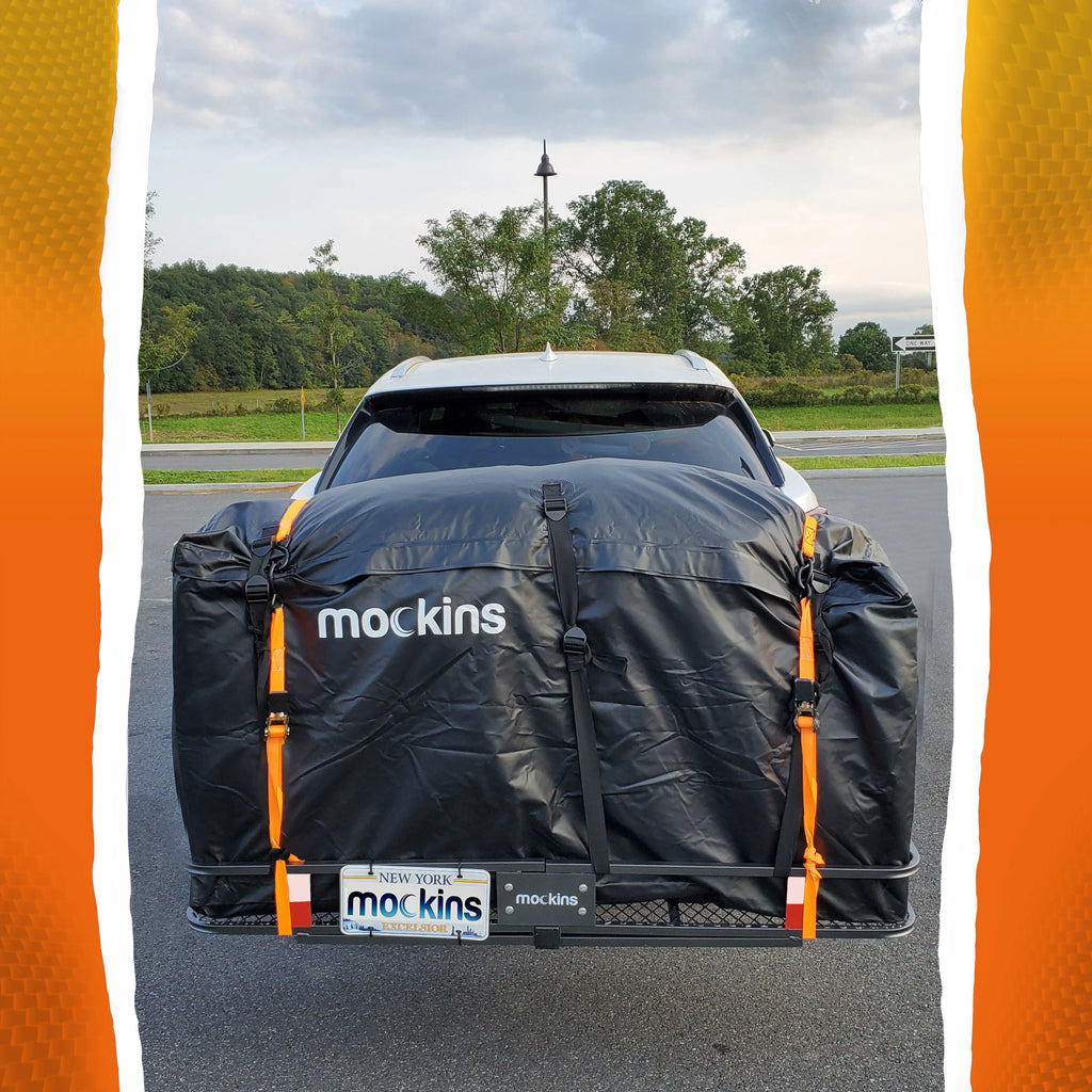Mockins XL Trailer Hitch Cargo Carrier Hitch Mount | 500 lbs. Hitch Basket Capacity - 60"x24"x6" | 25 Cu. Ft. Bag & Accessories