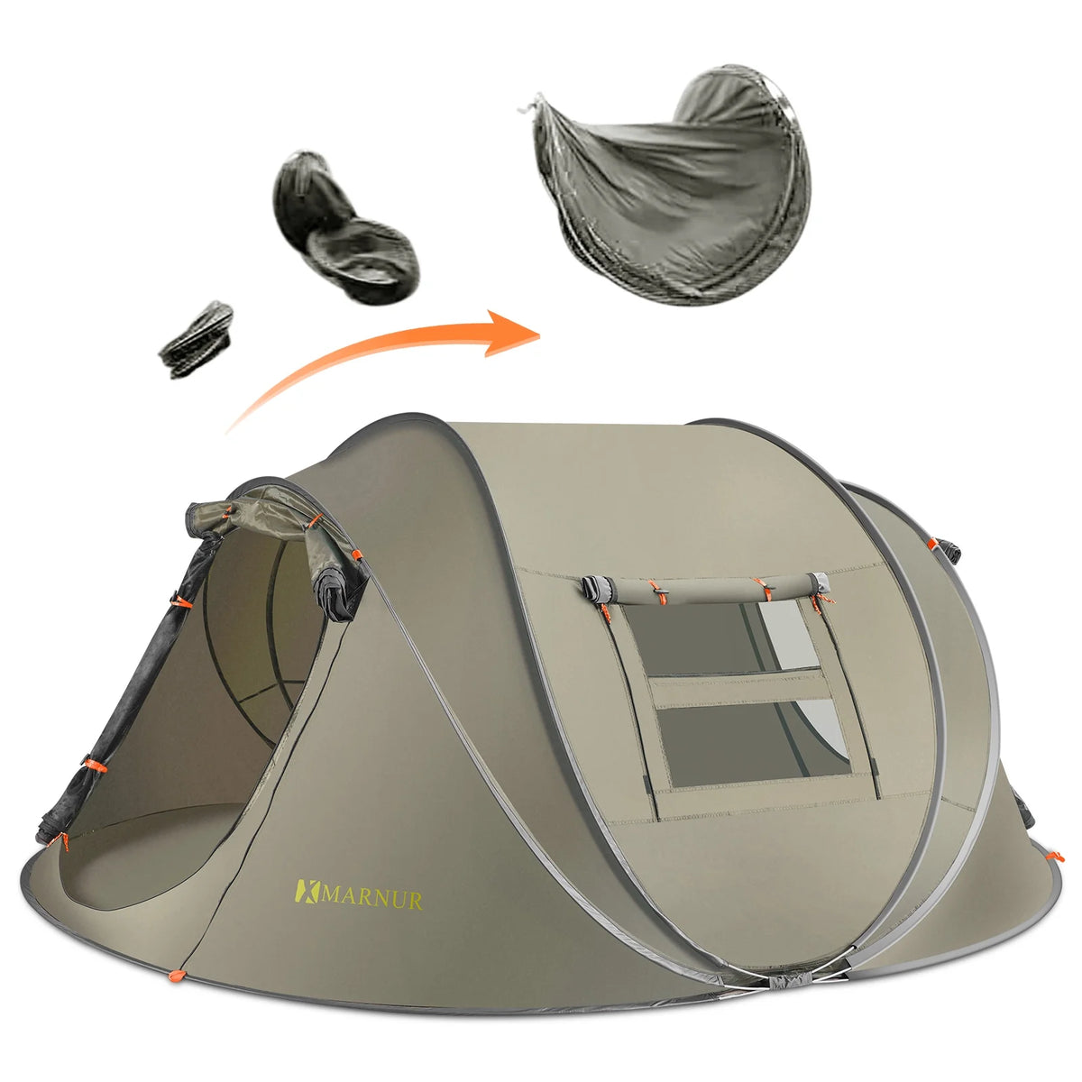 MARNUR Instant Tent 4-Person Camp Tent, Auto Setup Pop Up Tent, Pordable, Huge Door & Windows, Dark Blue