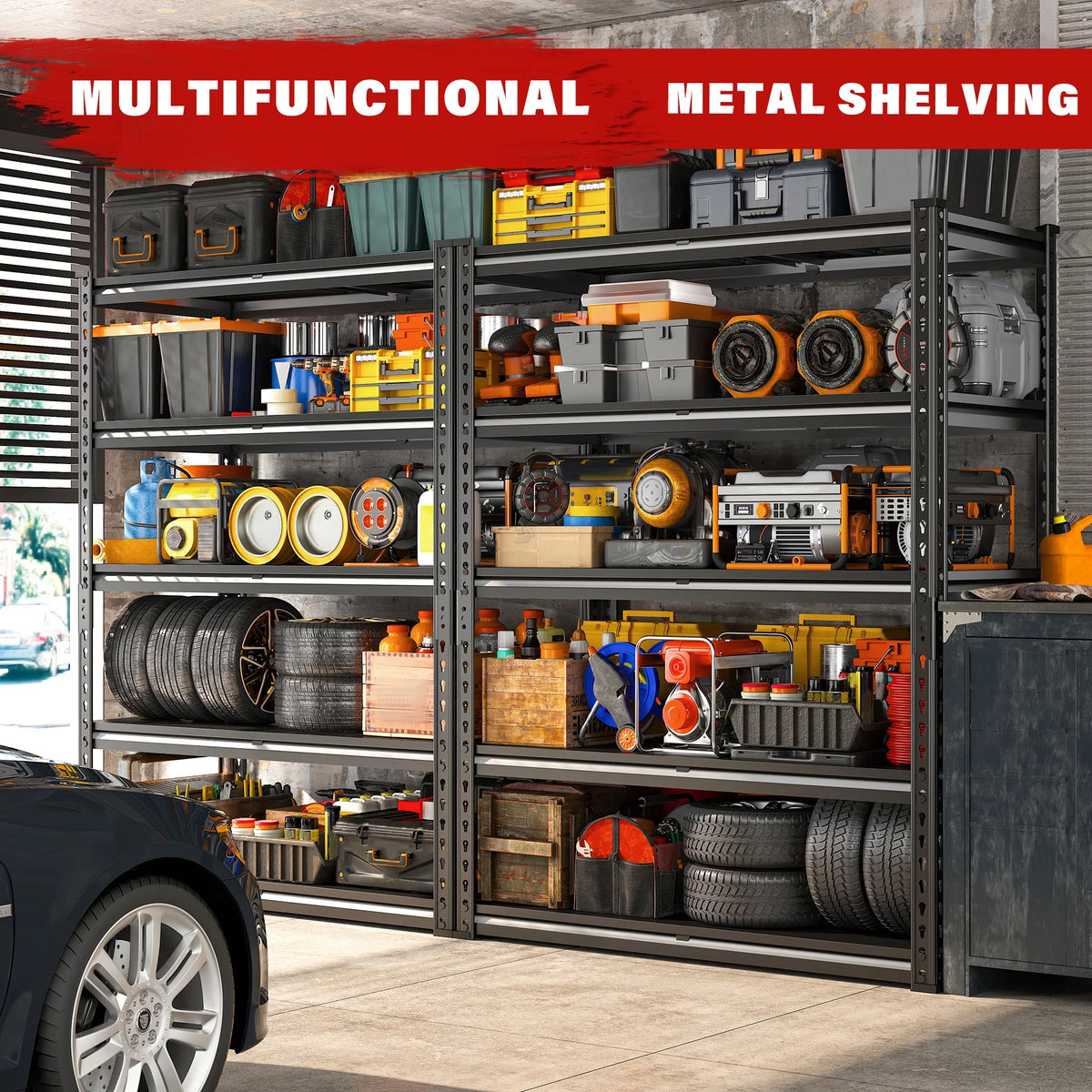 REIBII 3000 LBS Heavy Duty Storage Shelf for Garage Storage 72" Adjustable Metal Shelving Rack